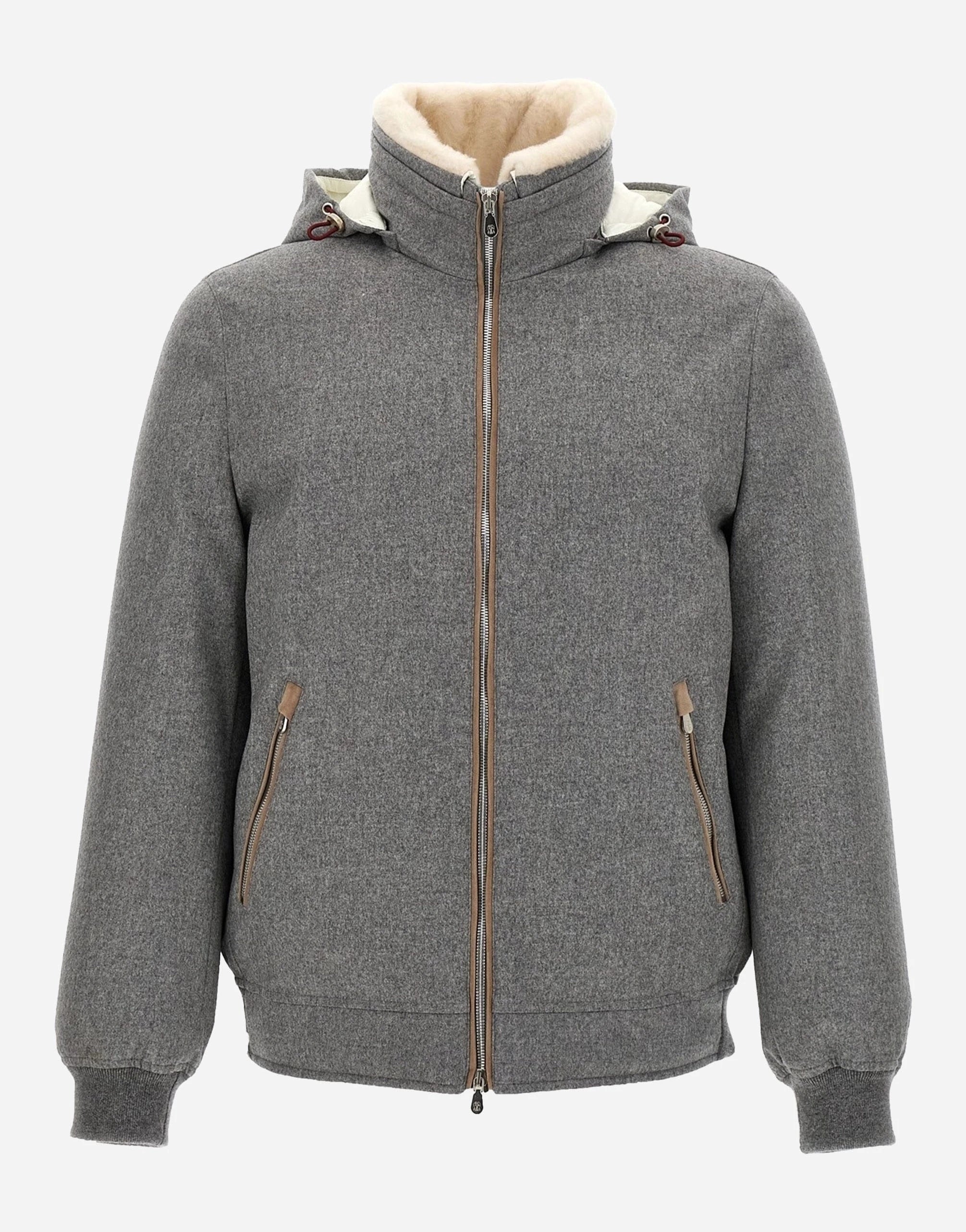 Brunello Cucinelli Grey Bonded Wool Flannel Down Jacket