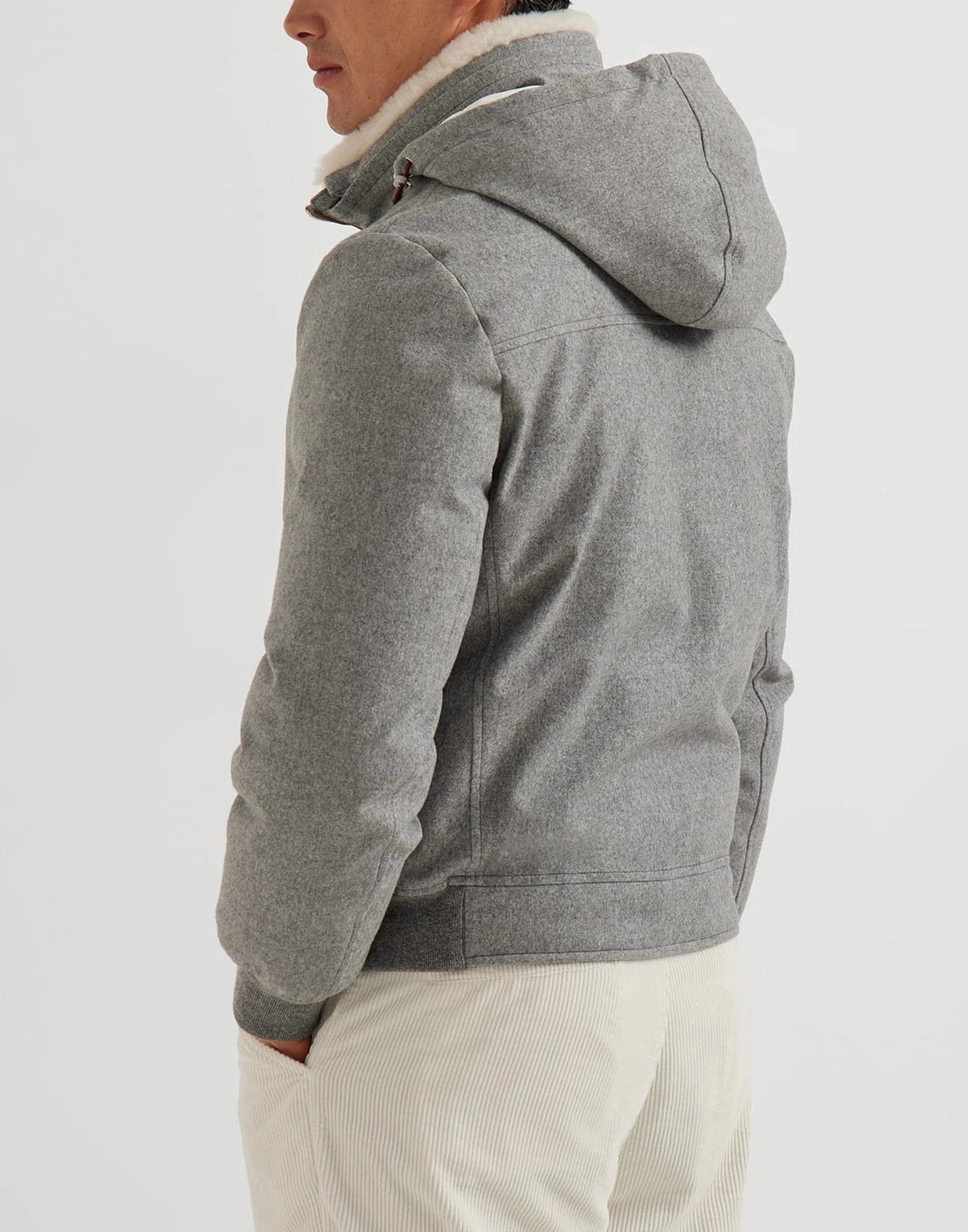 Brunello Cucinelli Grey Bonded Wool Flannel Down Jacket | Sendegaro JP