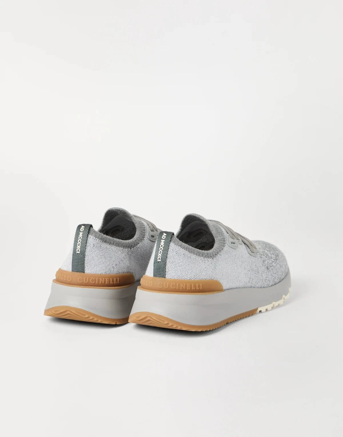 Brunello Cucinelli Grey Cotton Chiné Knit Sneakers