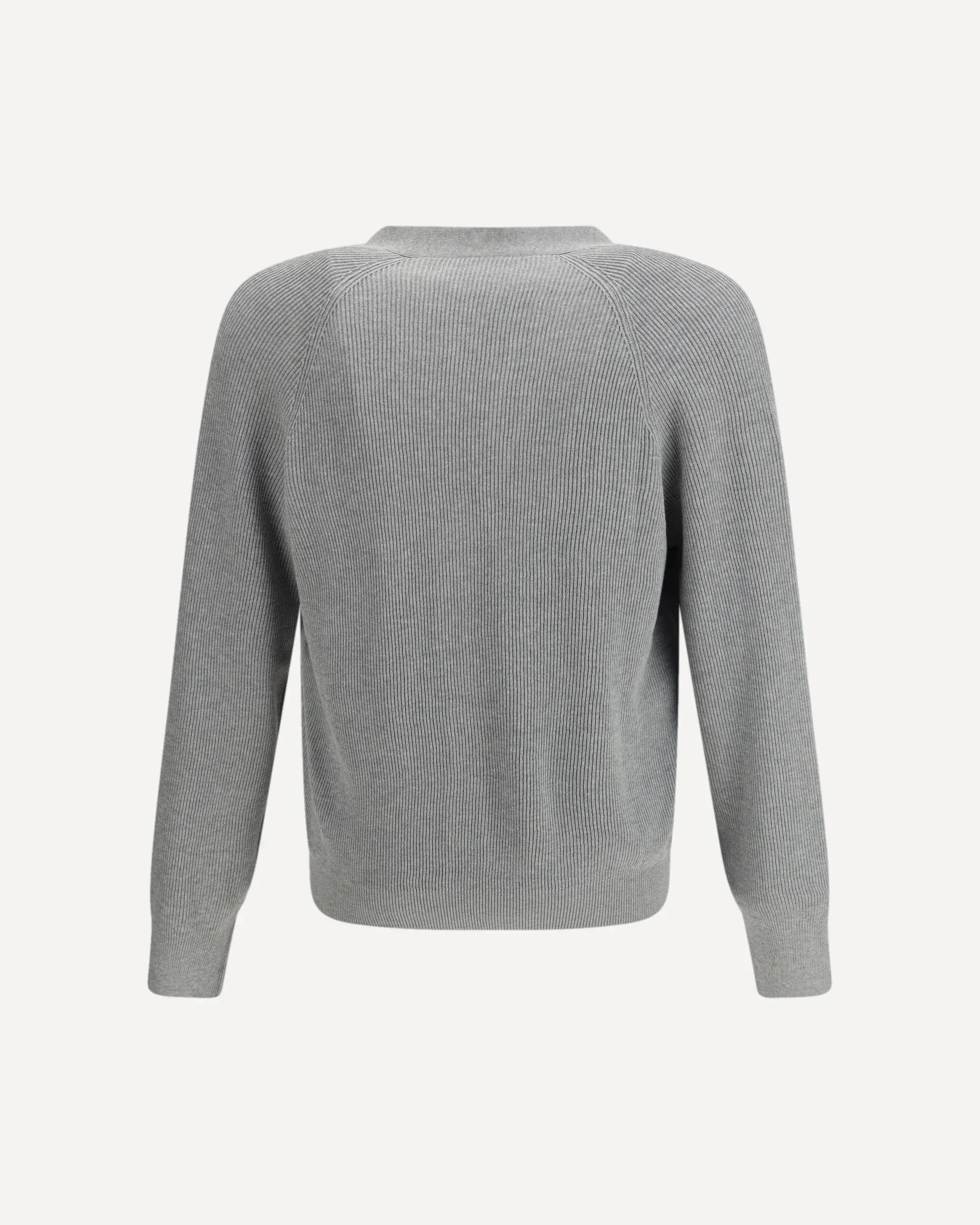 Brunello Cucinelli Grey Cotton English Rib Cardigan | Sendegaro SE