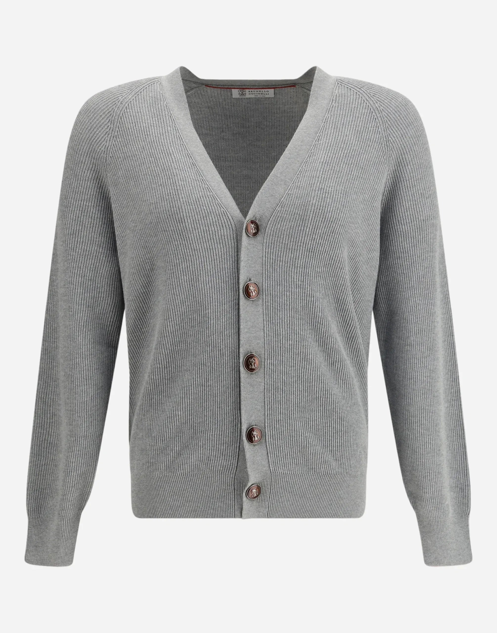 Brunello Cucinelli Grey Cotton English Rib Cardigan | Sendegaro SE