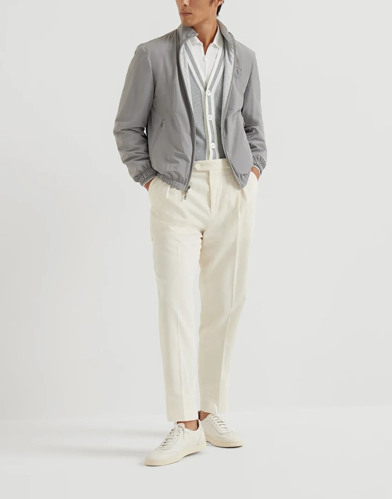 Brunello Cucinelli Grey Cotton Logo Cardigan