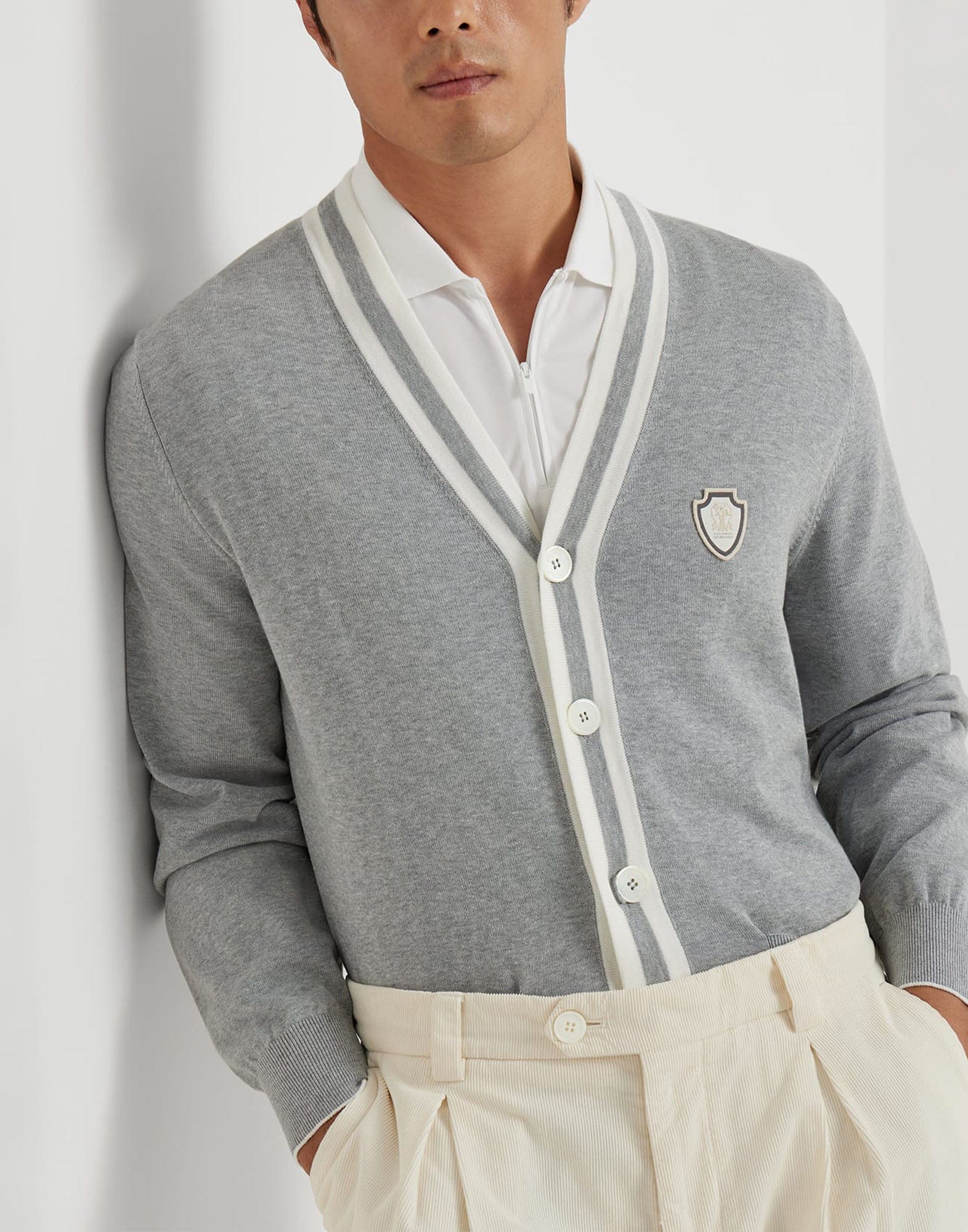 Brunello Cucinelli Grey Cotton Logo Cardigan