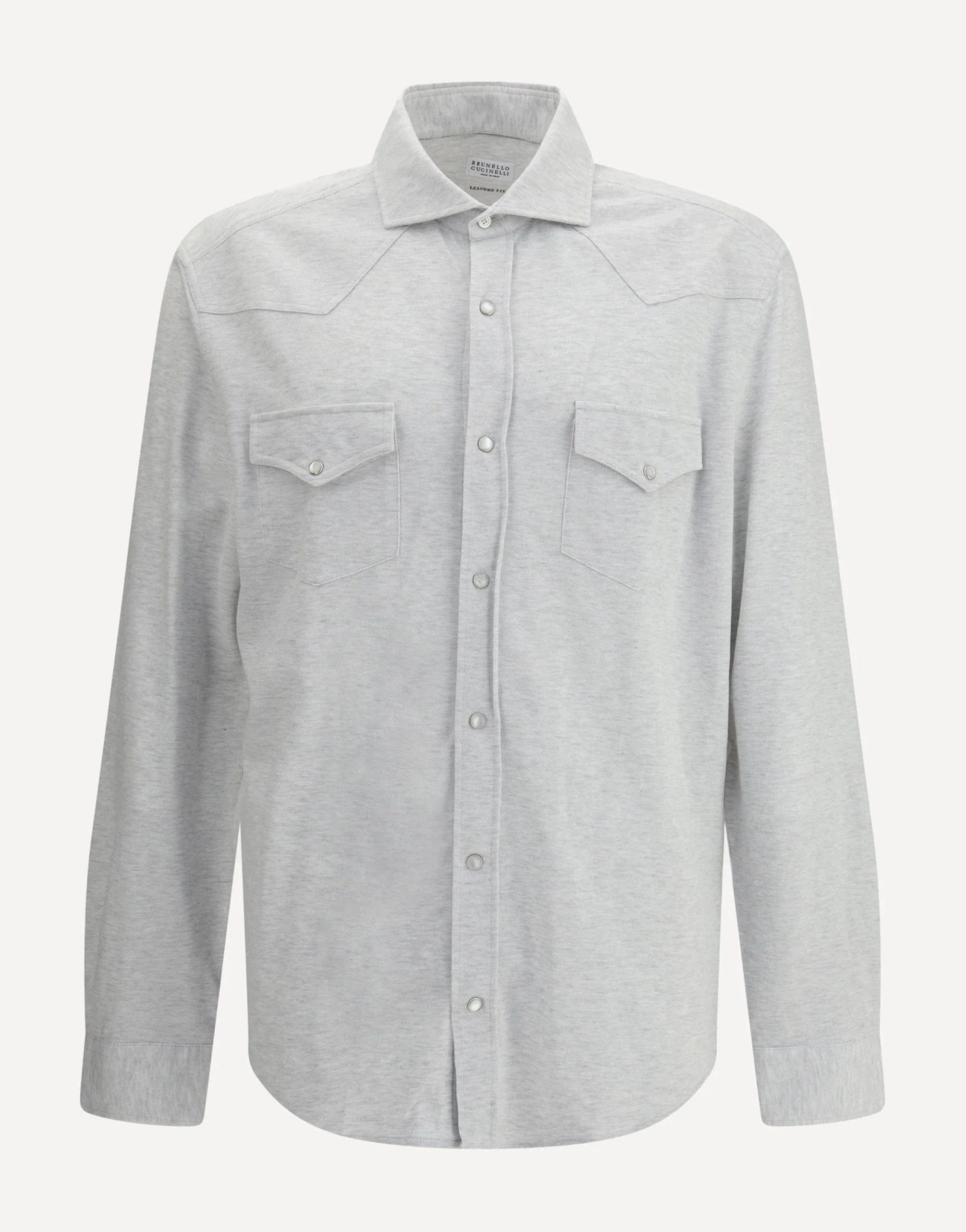 Brunello Cucinelli Grey Cotton Piqué Shirt