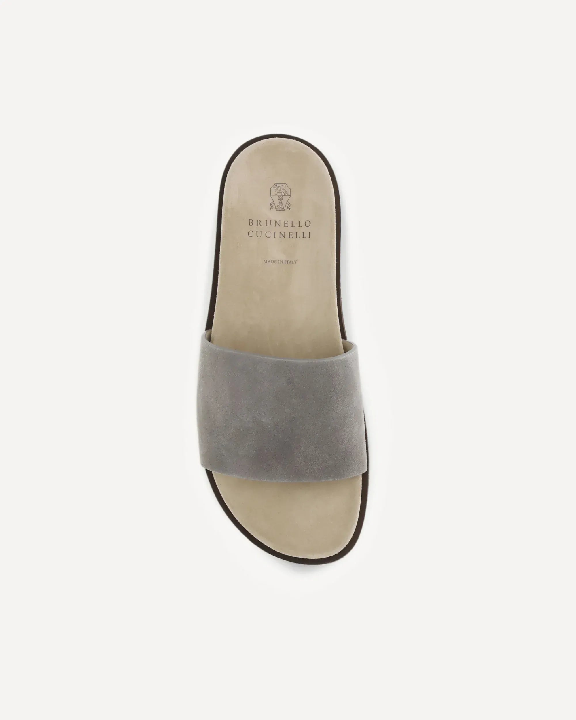 Brunello Cucinelli Grey Leather Slides