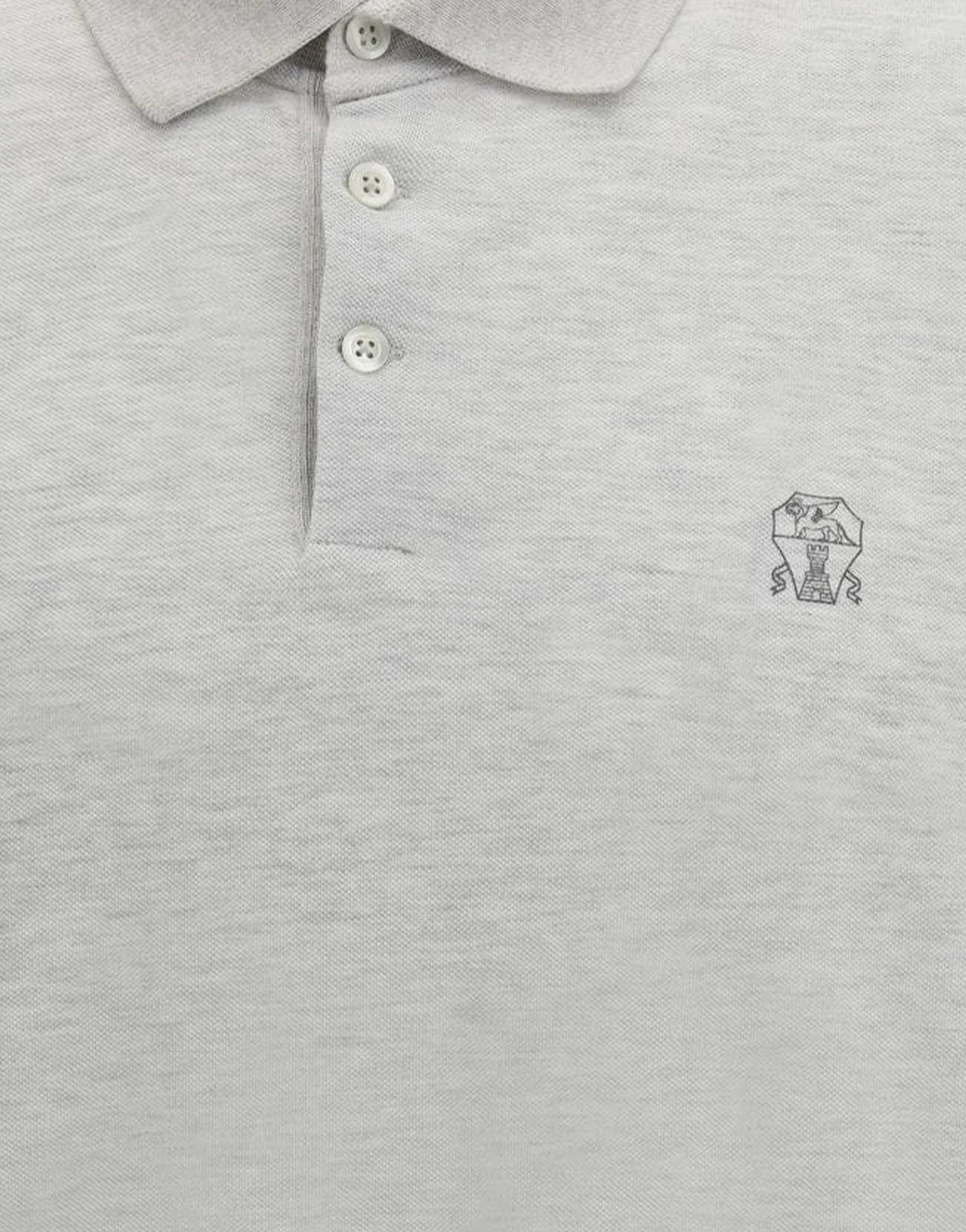 Brunello Cucinelli Grey Logo Cotton Piqué Polo