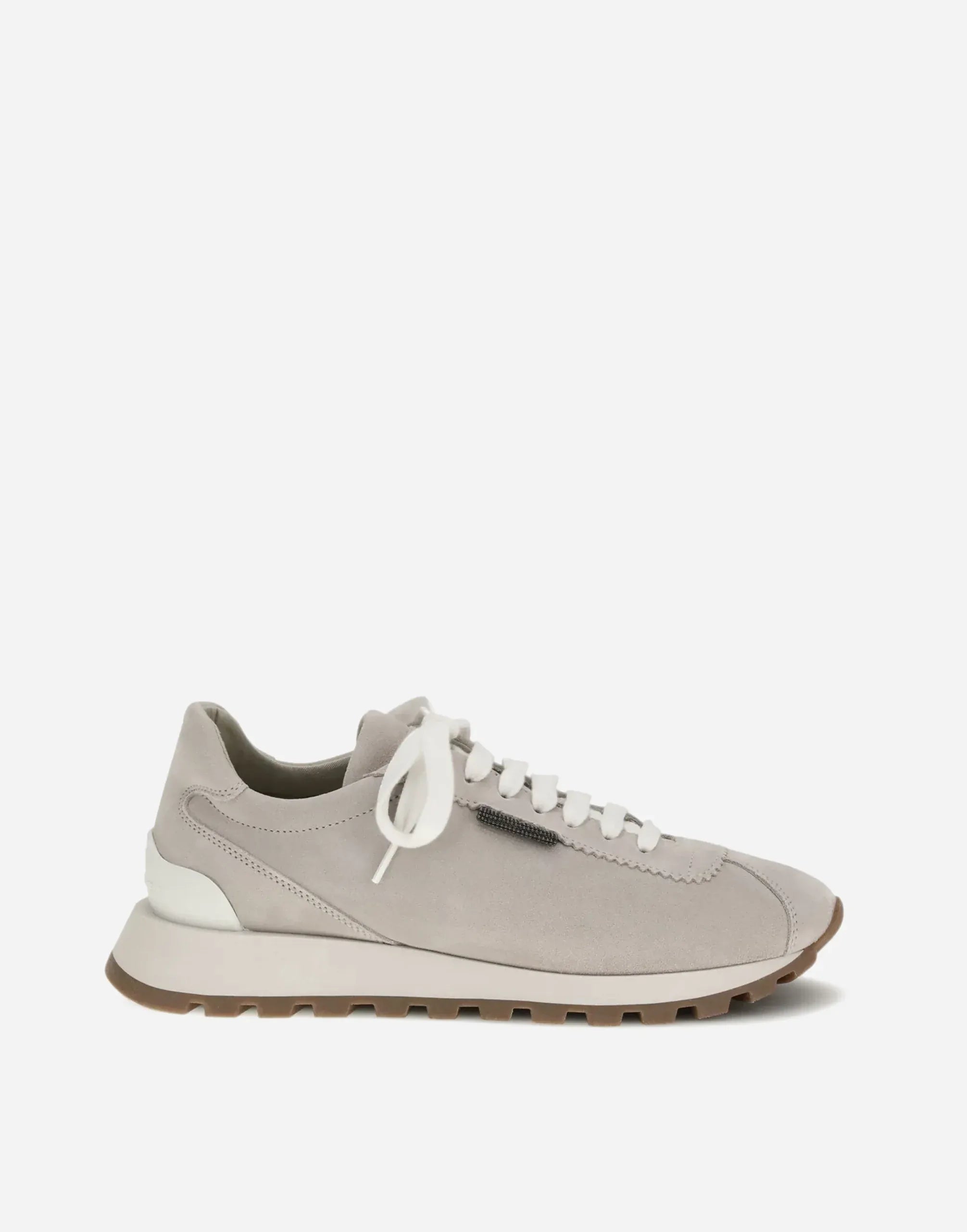 Brunello Cucinelli Grey Suede Shiny Tab Sneakers