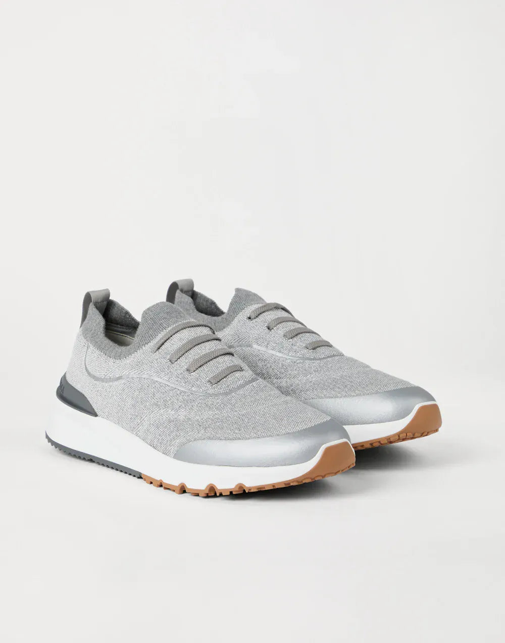 Brunello Cucinelli Grey Techno Cotton Knit Sneakers