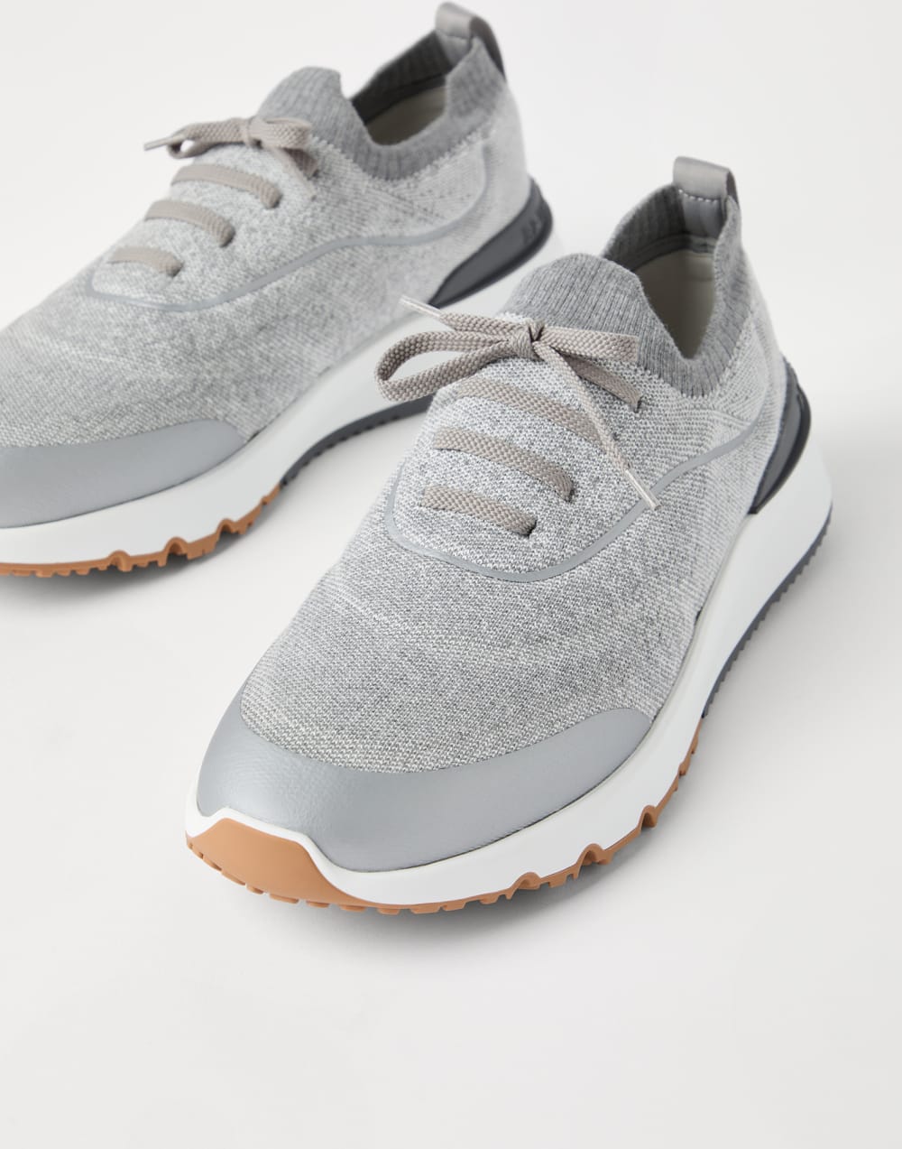 Brunello Cucinelli Grey Techno Cotton Knit Sneakers