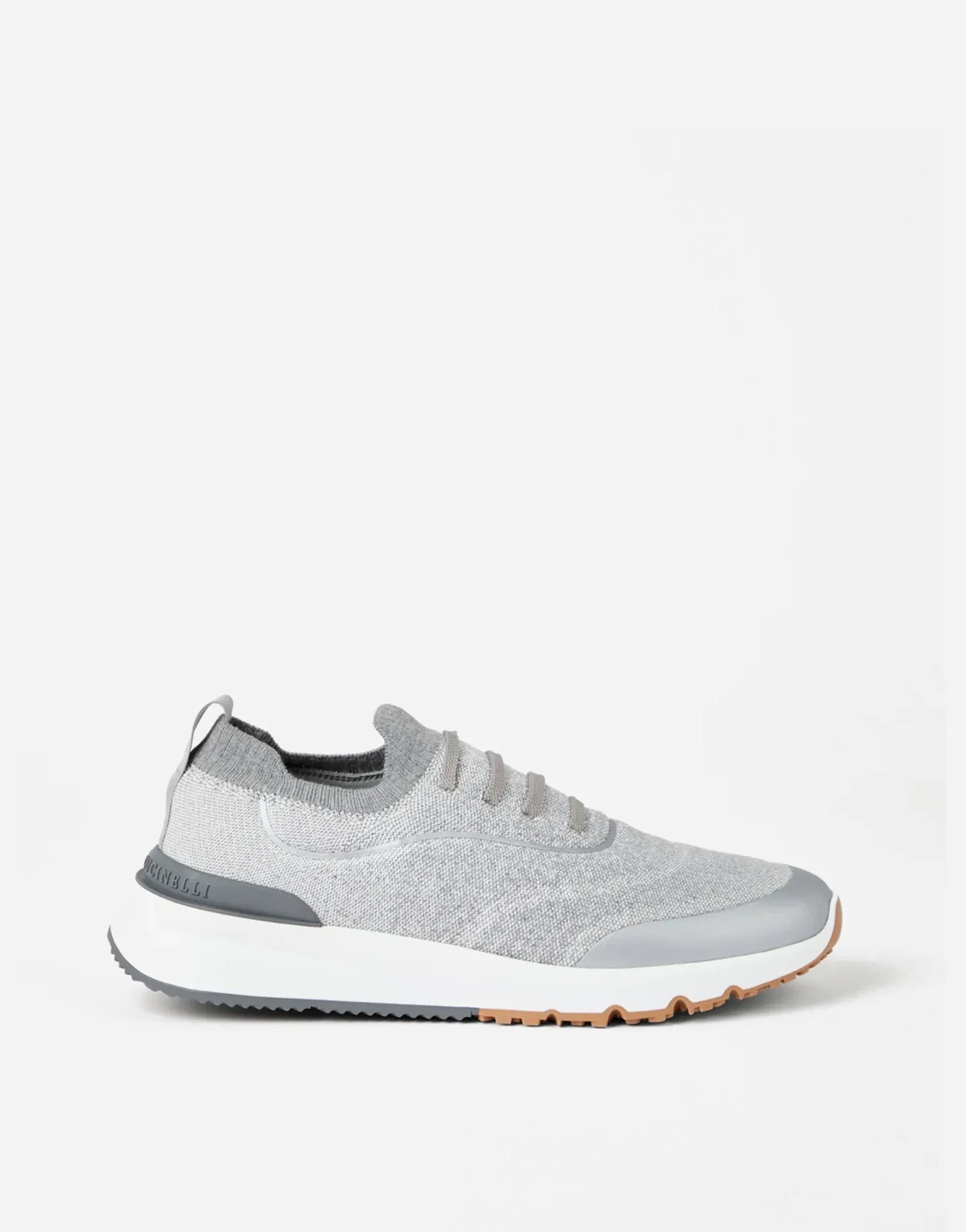 Brunello Cucinelli Grey Techno Cotton Knit Sneakers