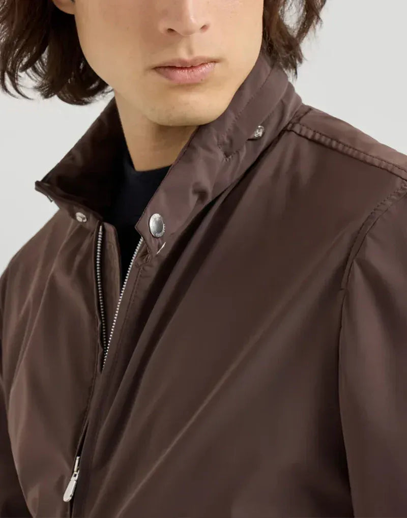 Brunello Cucinelli Hazlenut Bonded Packable Hood Jacket