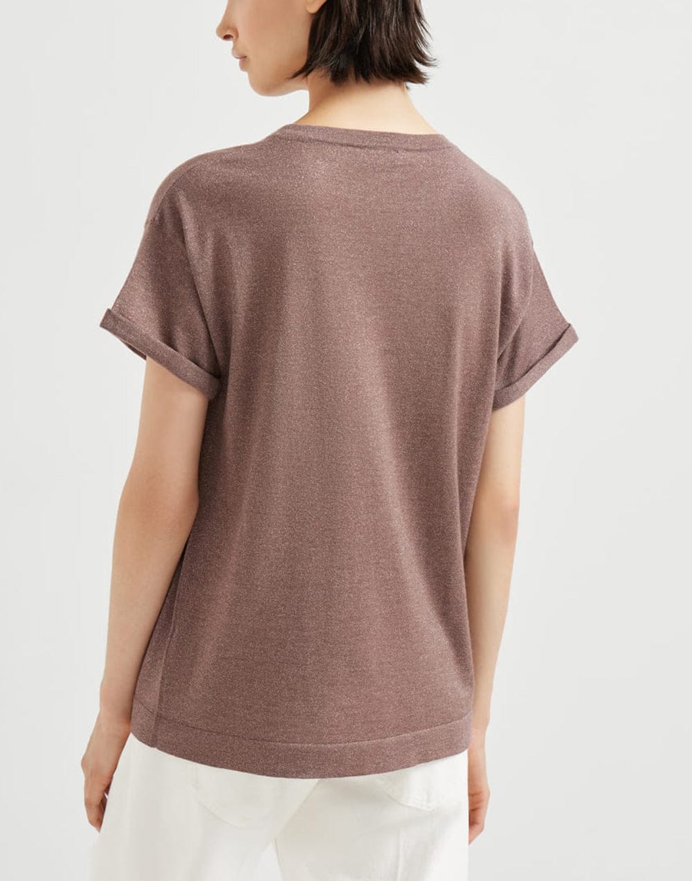Brunello Cucinelli Henna Sparkling T-shirt van kasjmier-zijde mix