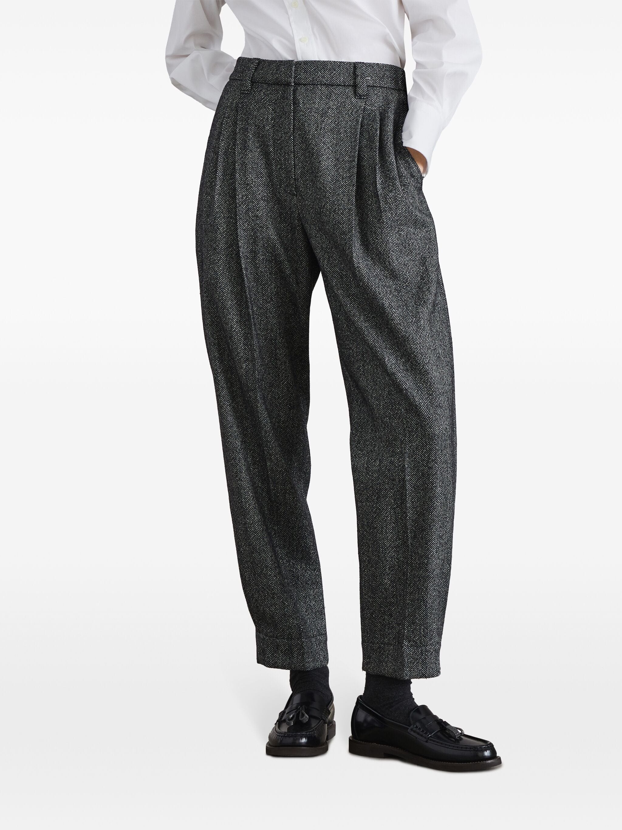 Brunello Cucinelli Herringbone-Pattern Tailored Pants