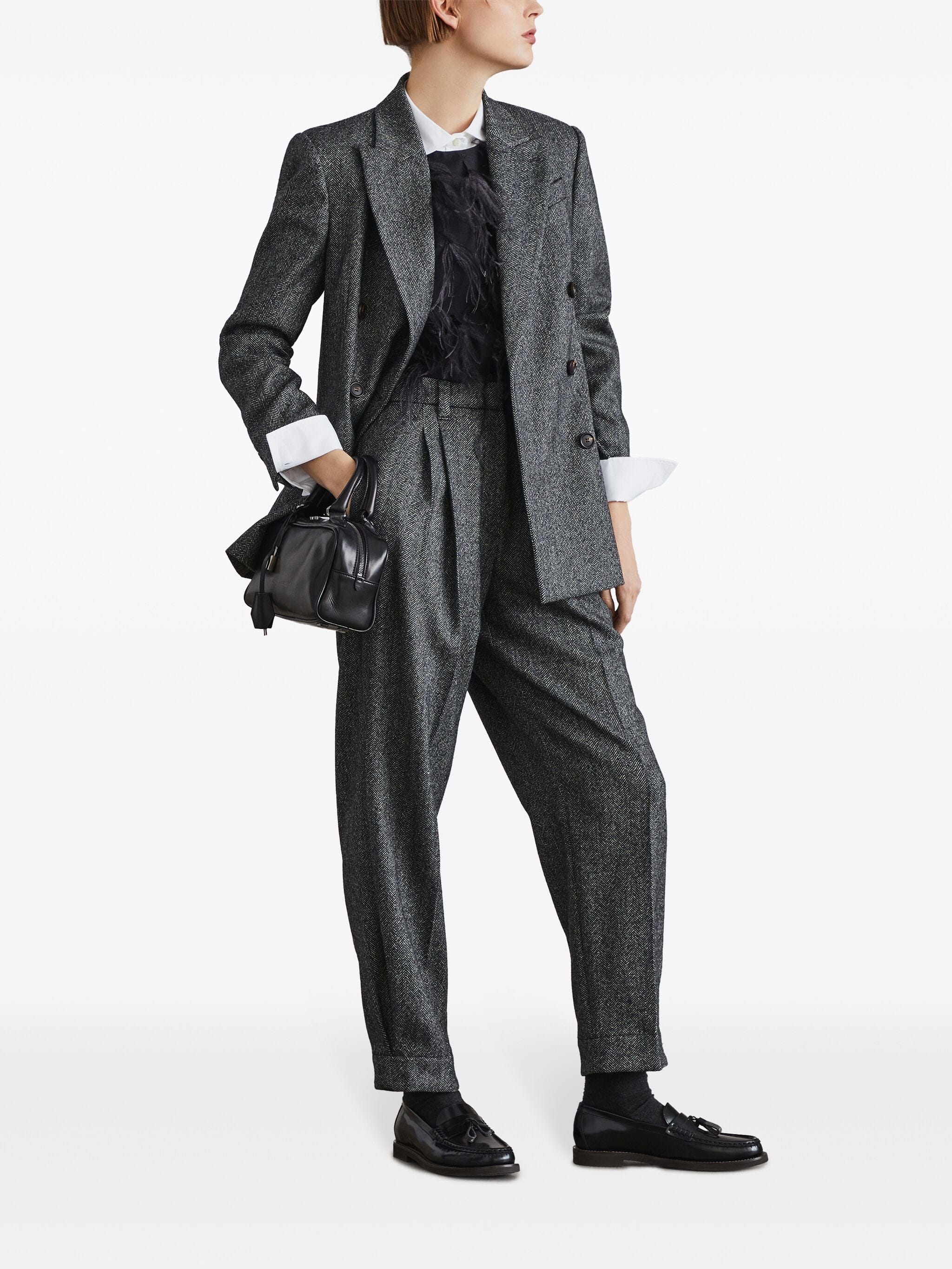 Brunello Cucinelli Herringbone-Pattern Tailored Pants