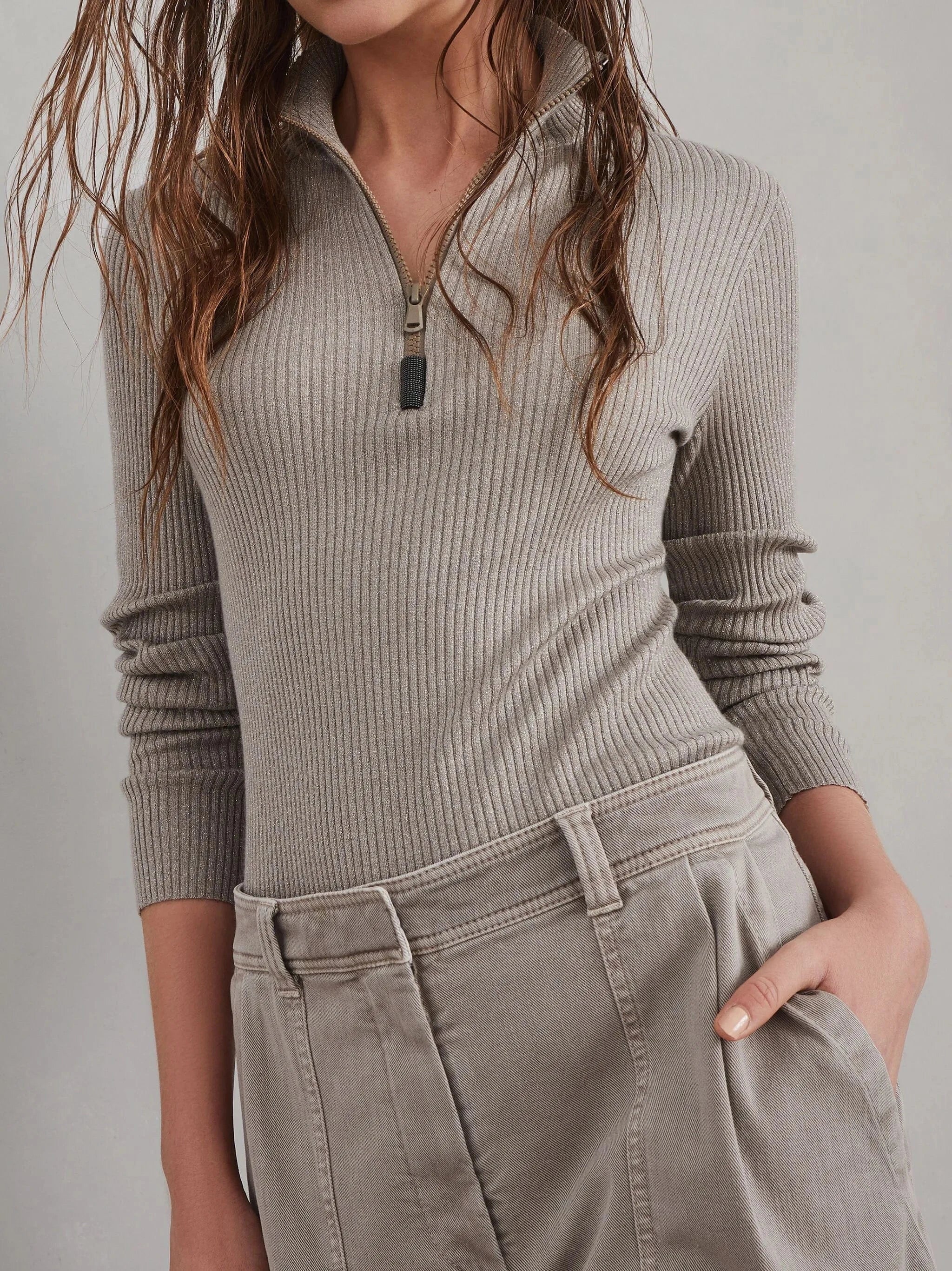 Brunello Cucinelli High-Neck Ribbed Knit T-Shirt