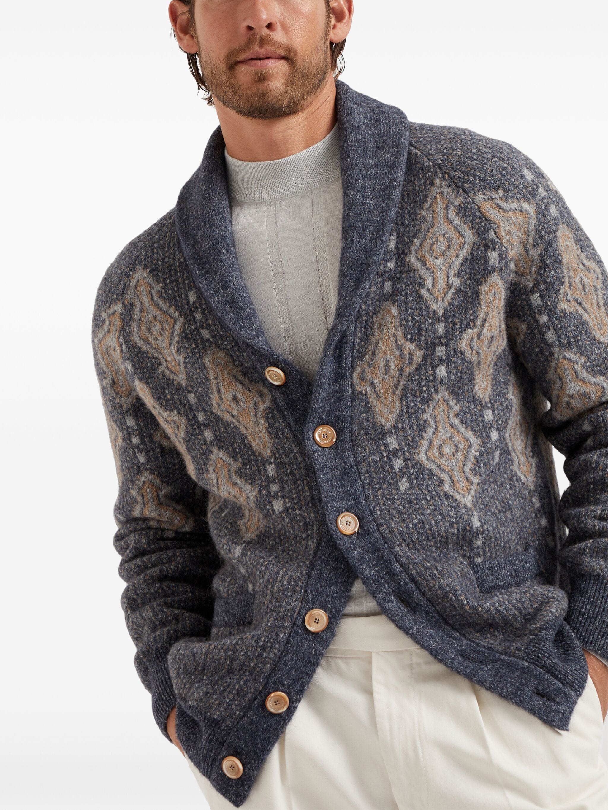 Brunello Cucinelli Intarsia-Knit Cardigan