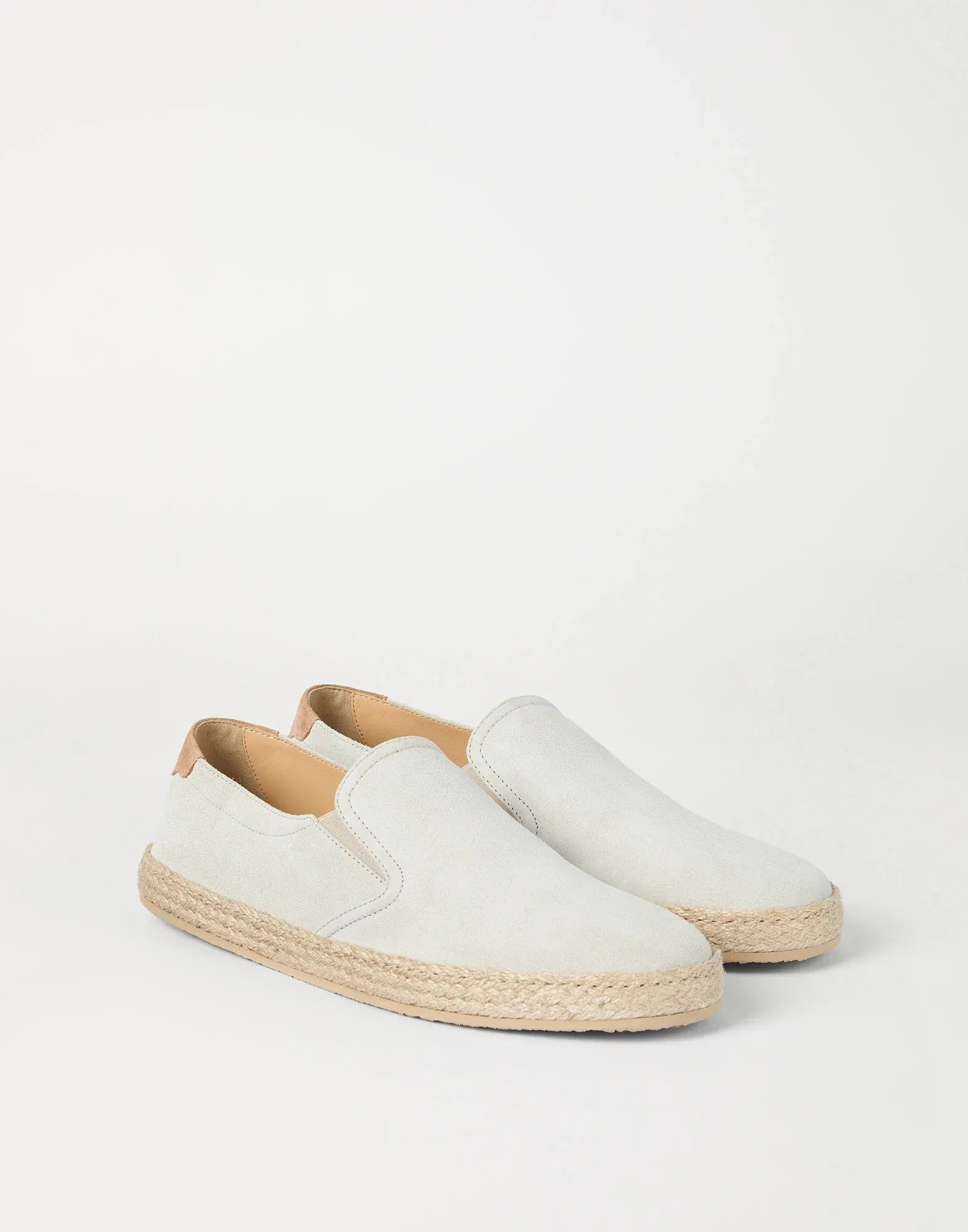 Brunello Cucinelli Ivory Rope Insert Suede Slip-Ons