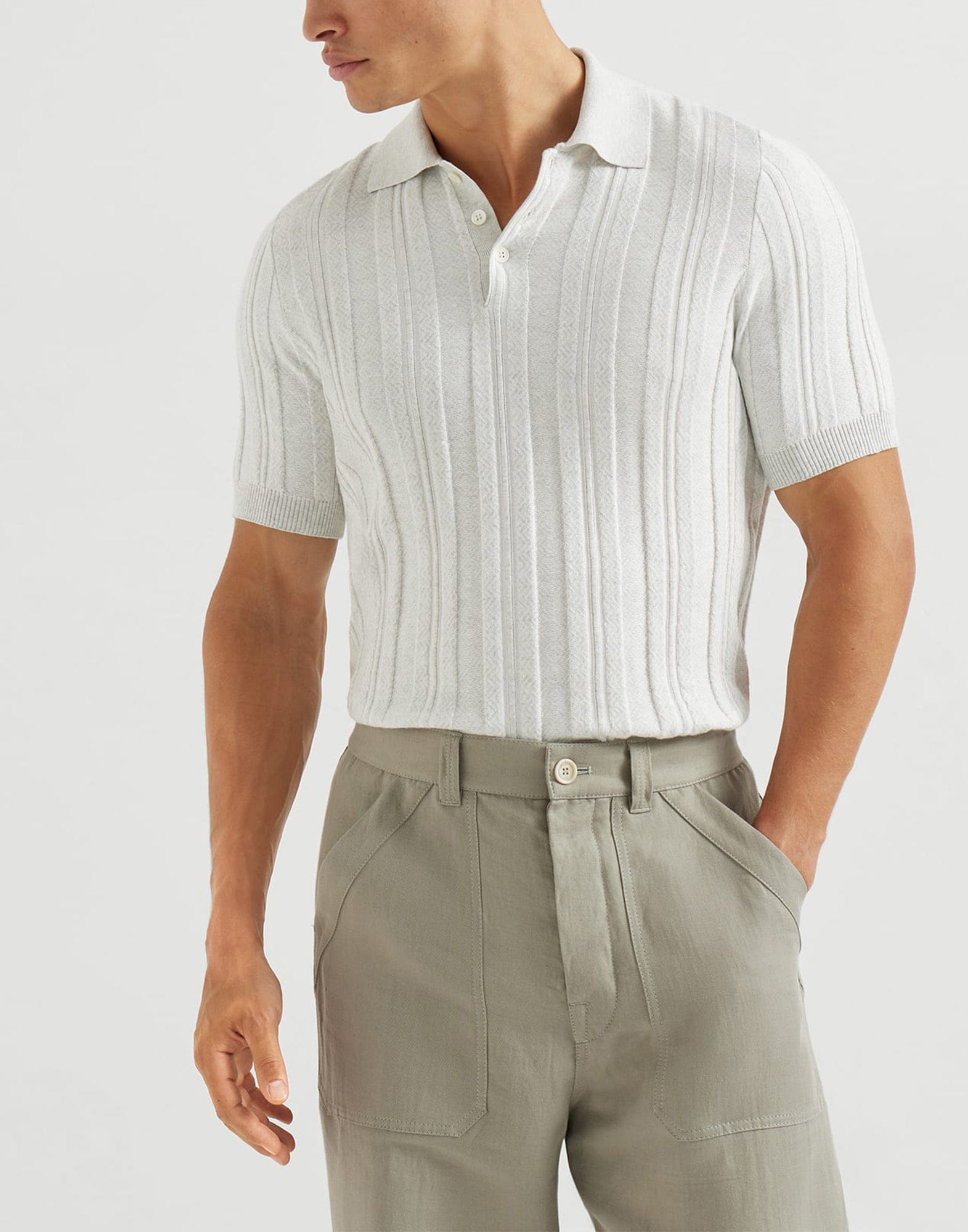 Brunello Cucinelli Jacquard Rib Knit Polo Shirt | Sendegaro