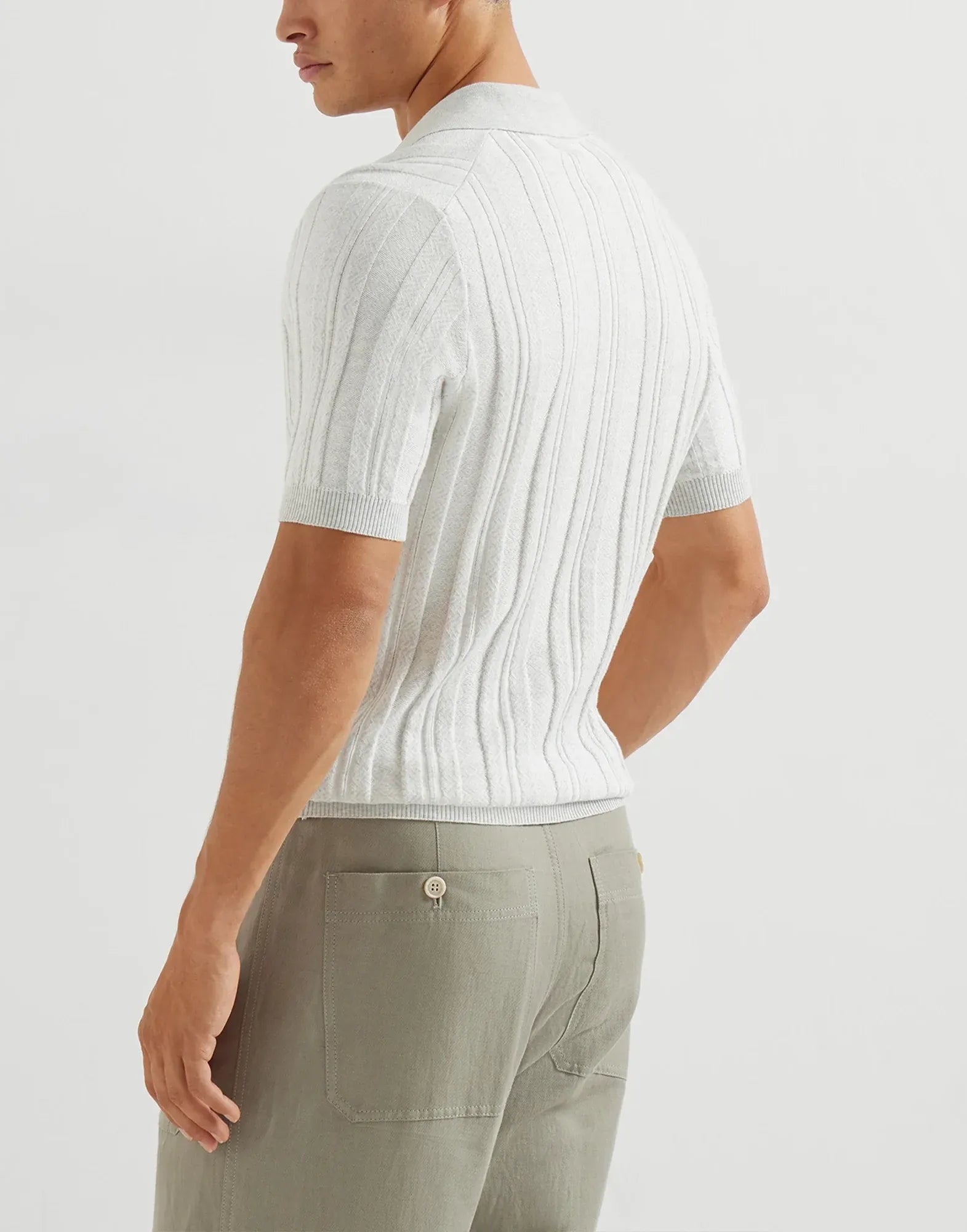 Brunello Cucinelli Jacquard Rib Knit Polo Shirt | Sendegaro