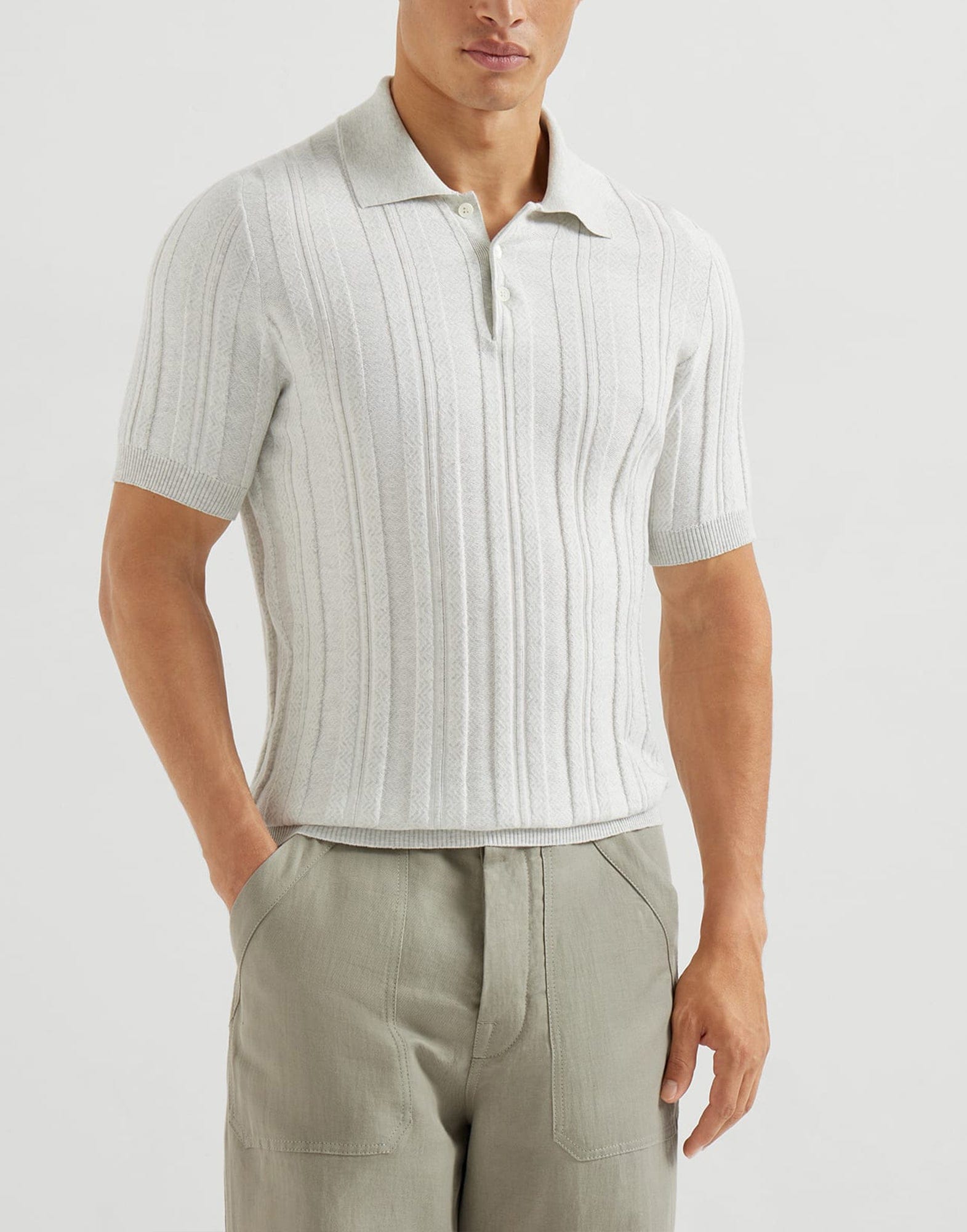 Brunello Cucinelli Jacquard Rib Knit Polo Shirt | Sendegaro