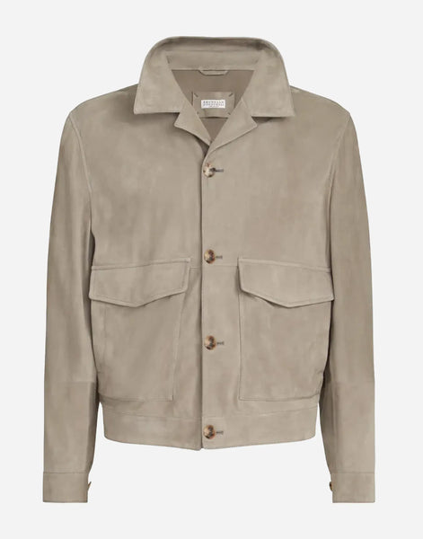 Brunello Cucinelli Khaki Suede Unlined Jacket | Sendegaro NL