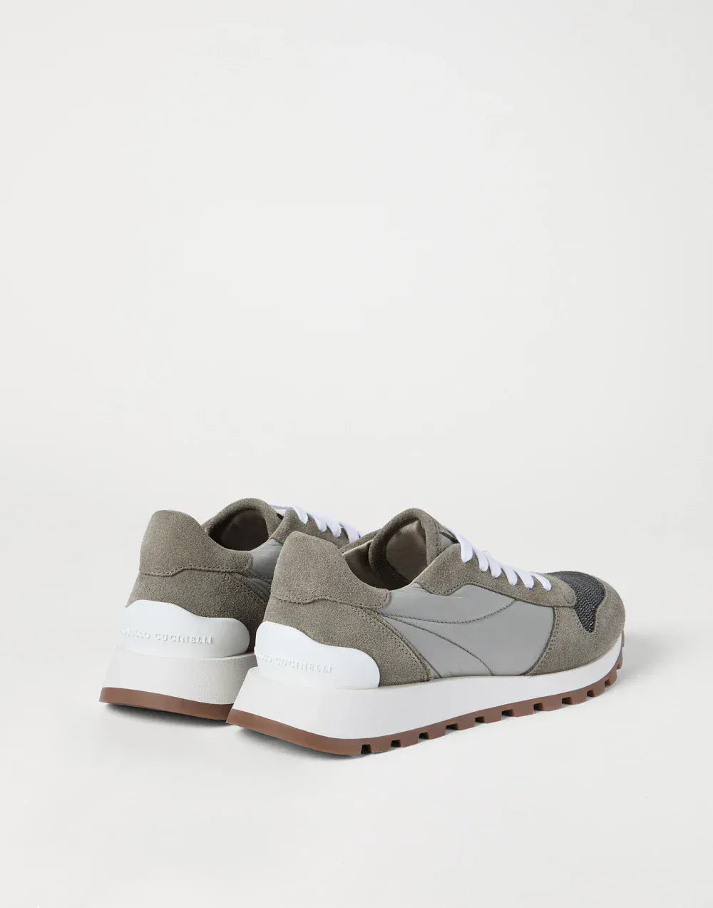 Brunello Cucinelli 카키 테크노 패브릭 프레셔스 토 스니커즈