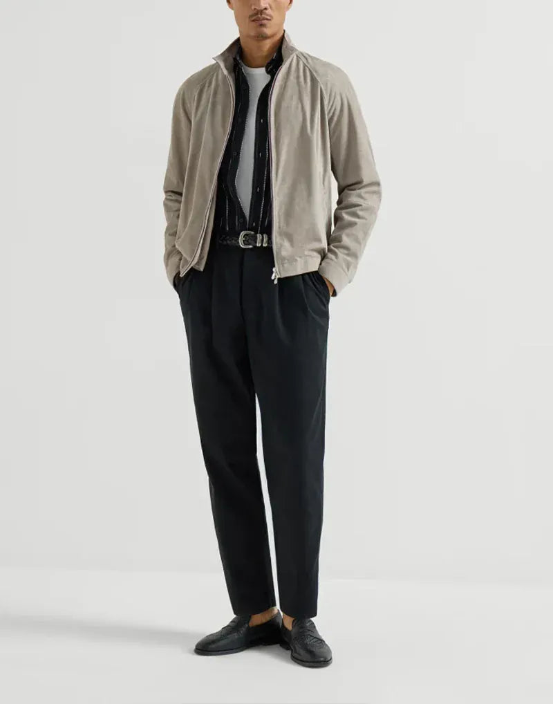 Brunello Cucinelli Khaki Unlined Suede Jacket | Sendegaro GR