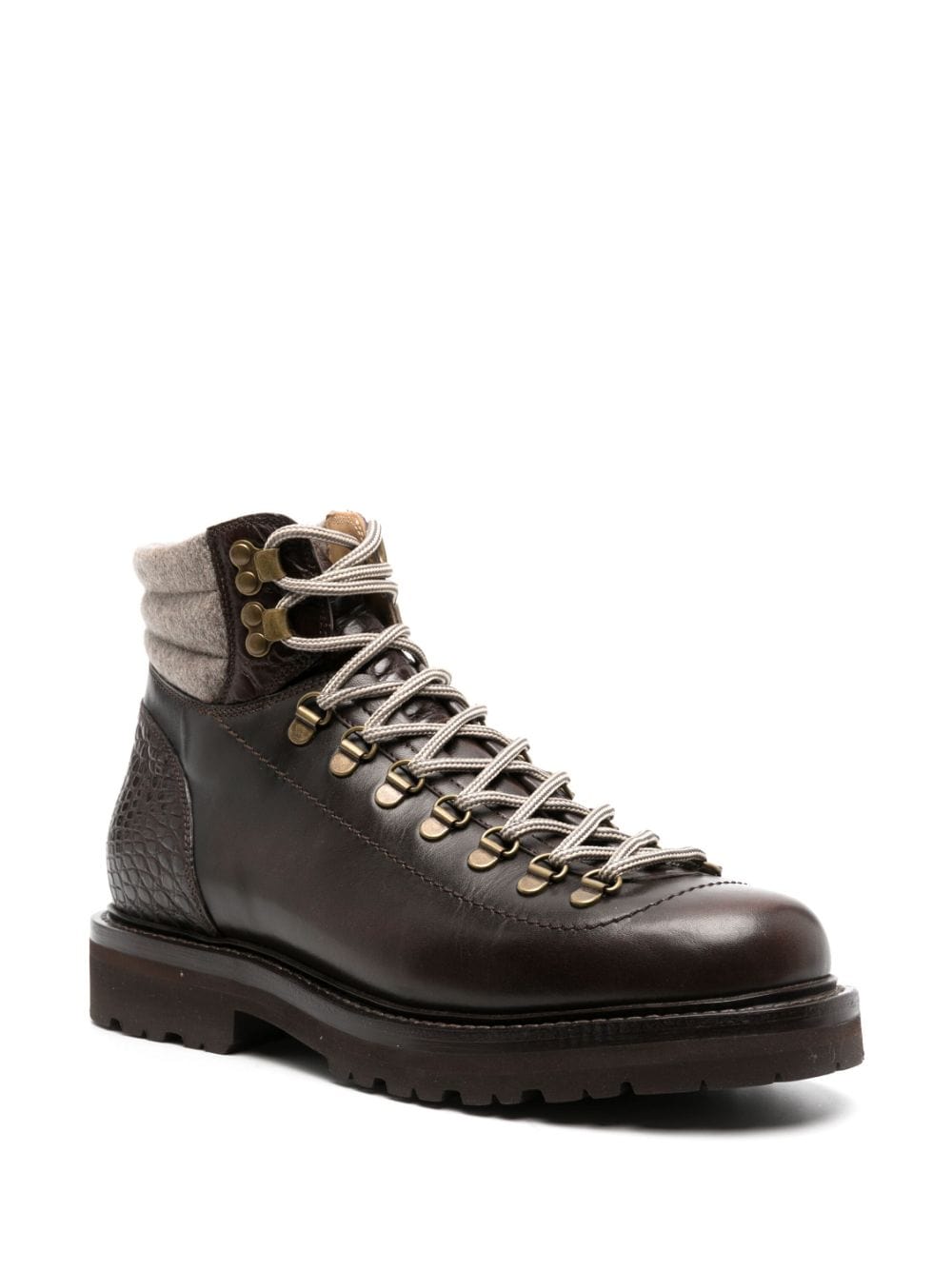 Brunello Cucinelli Lace-Up Leather Ankle Boots