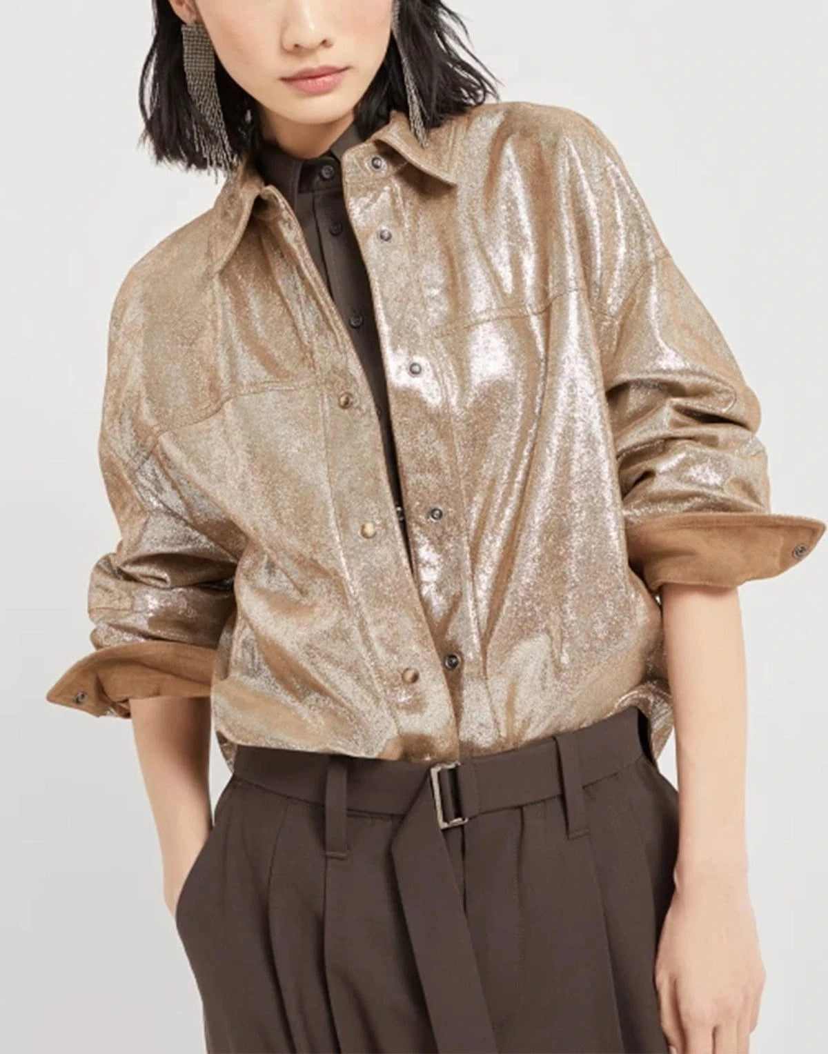 Brunello Cucinelli Lamé Nappa Leather Shirt