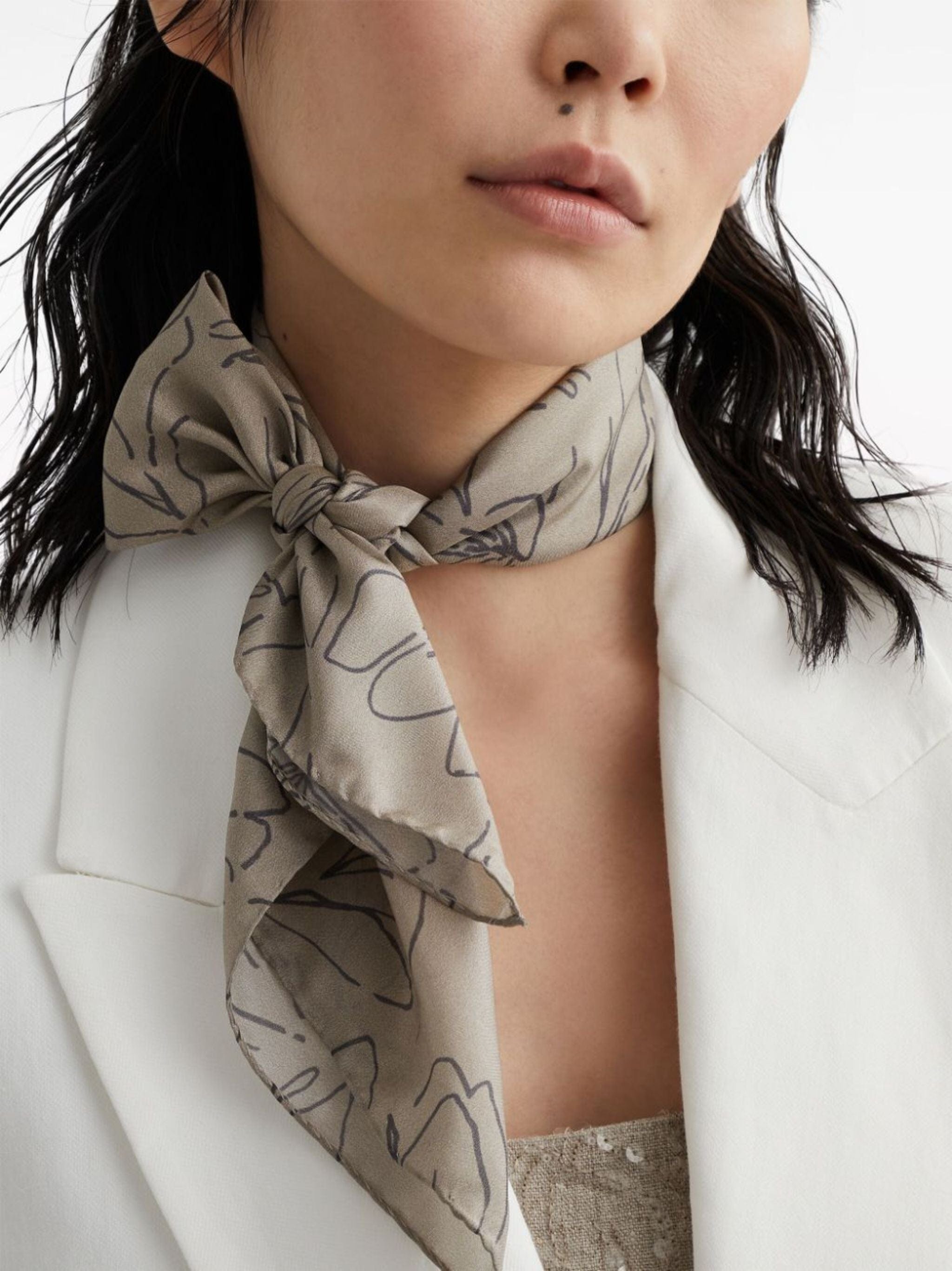 Brunello Cucinelli Leaf-Print Silk Scarf