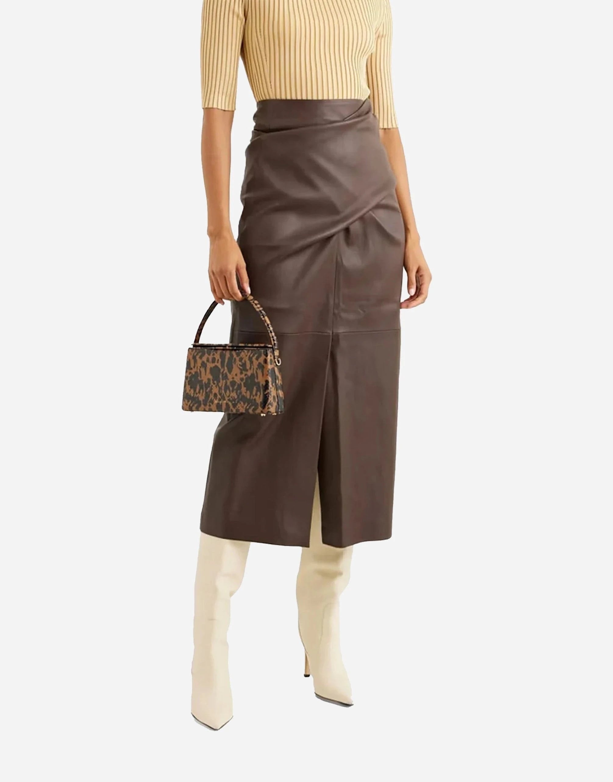 Brunello Cucinelli Leather Midi Skirt