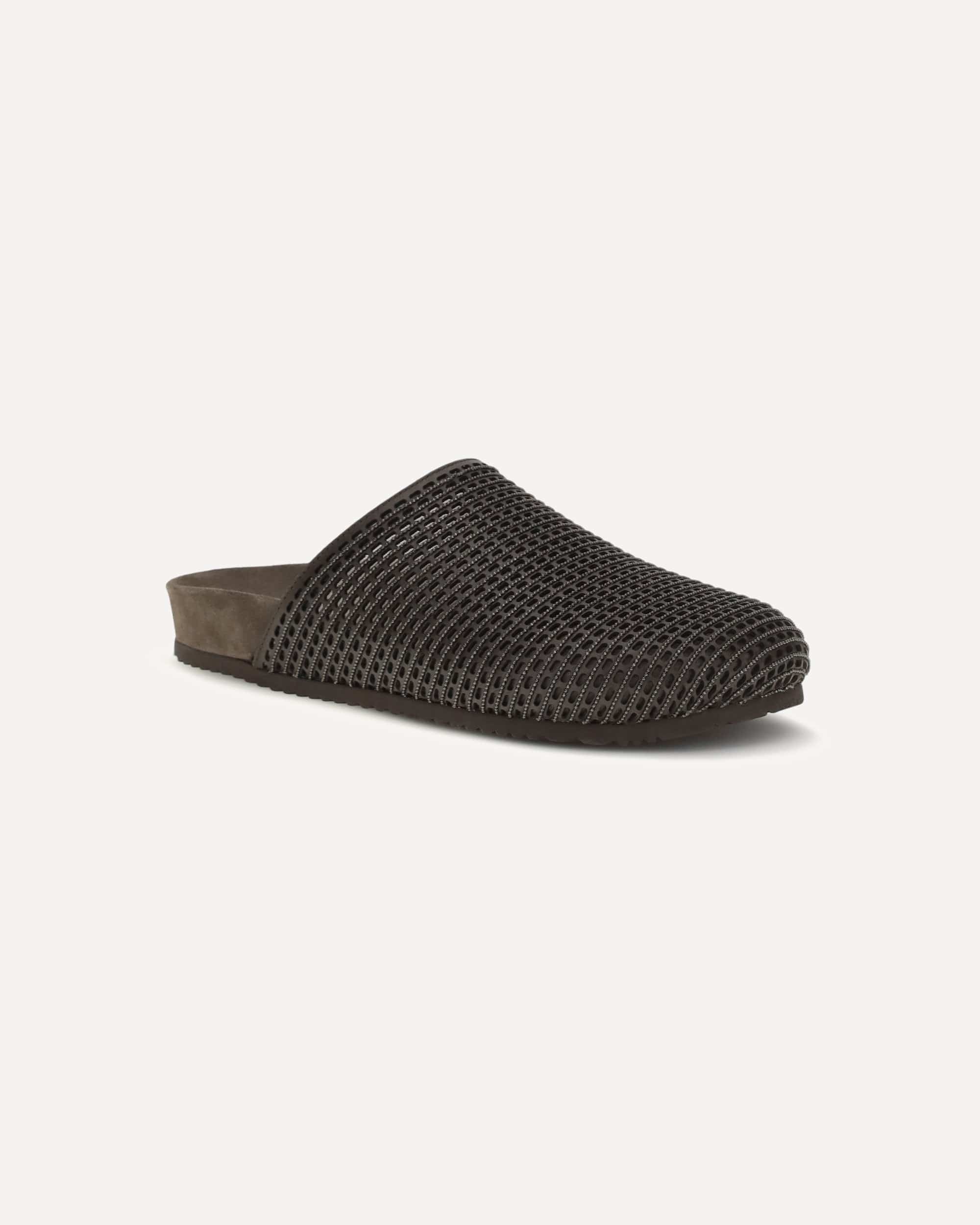 Brunello Cucinelli Leather Slides With Mesh Detail - alternate view