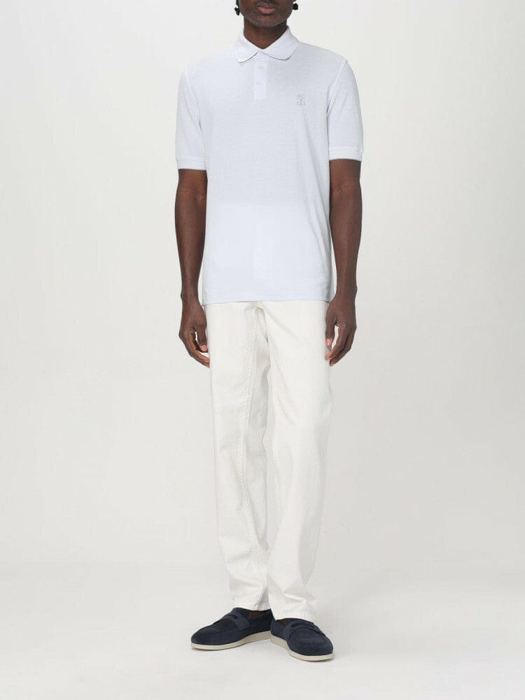 Brunello Cucinelli Light-Blue Logo-Print Polo Shirt