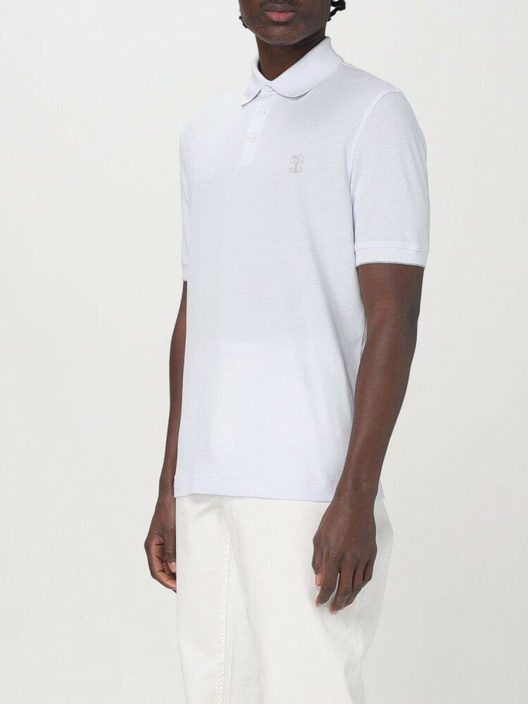 Brunello Cucinelli Light-Blue Logo-Print Polo Shirt