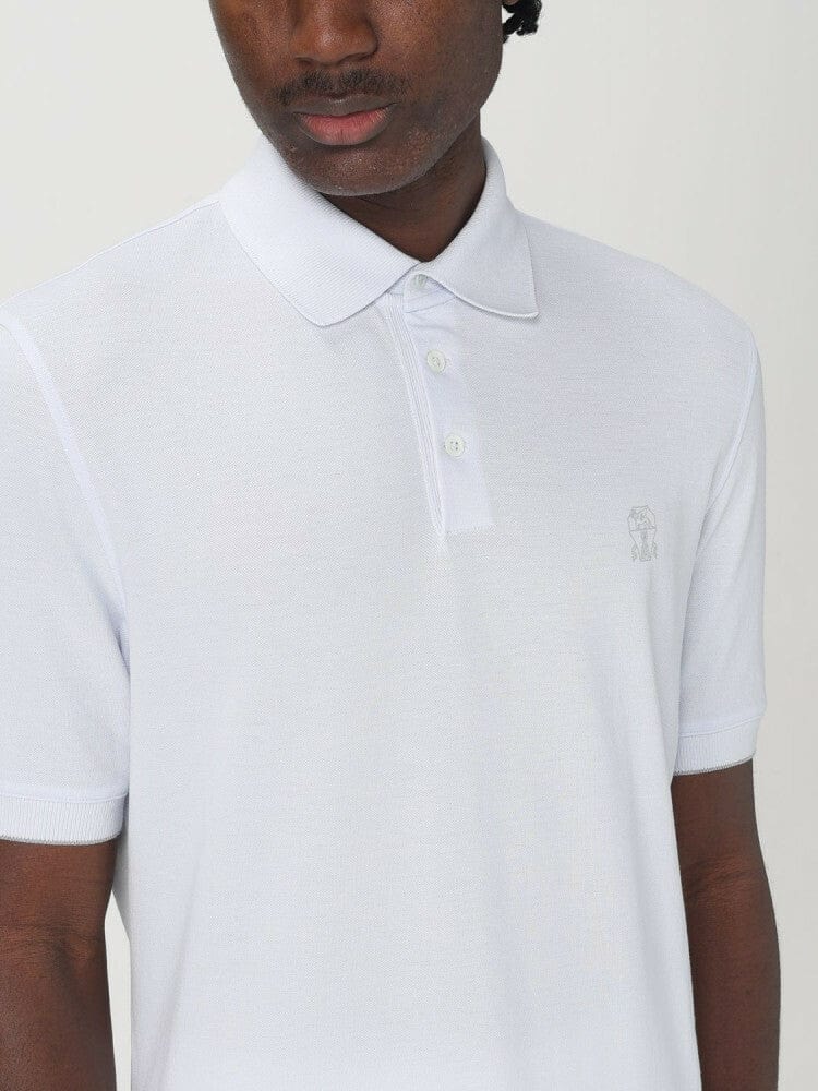 Brunello Cucinelli Light-Blue Logo-Print Polo Shirt