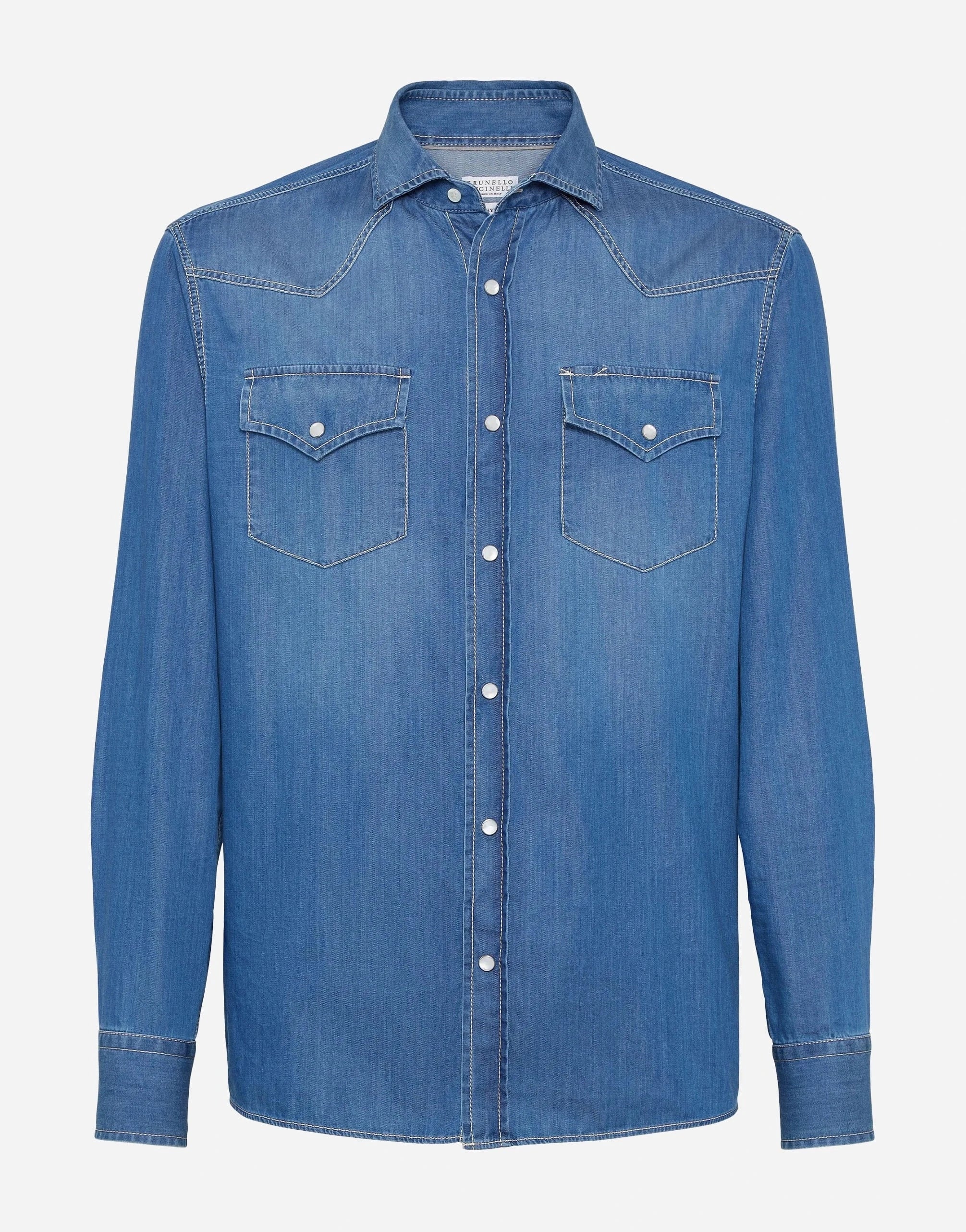 Brunello Cucinelli Lightweight Denim Western Shirt | Sendegaro
