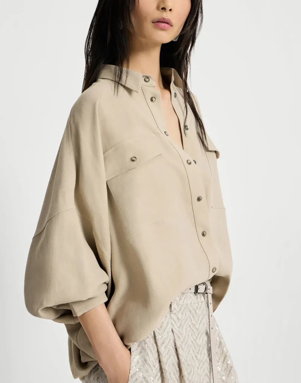 Brunello Cucinelli Linen-Blend Fluid Twill Shirt