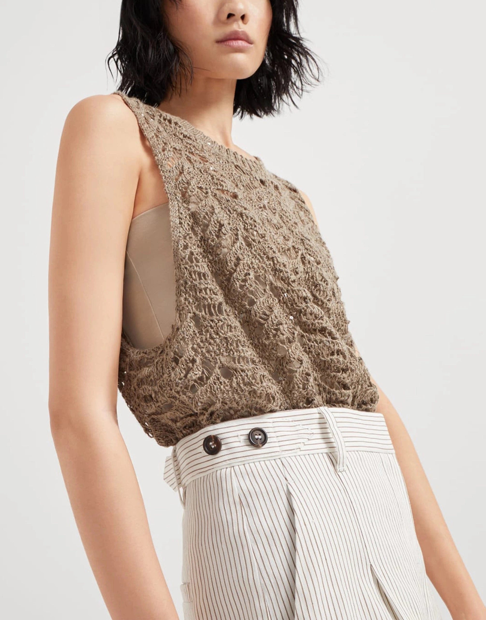 Brunello Cucinelli Linen-Cotton Blend Chalk Stripe Twill Trousers