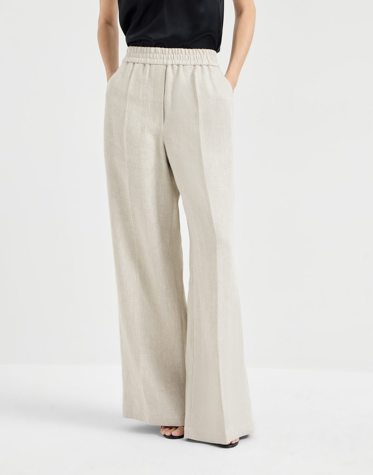Brunello Cucinelli Linen-Cotton Blend Chevron Track Trousers
