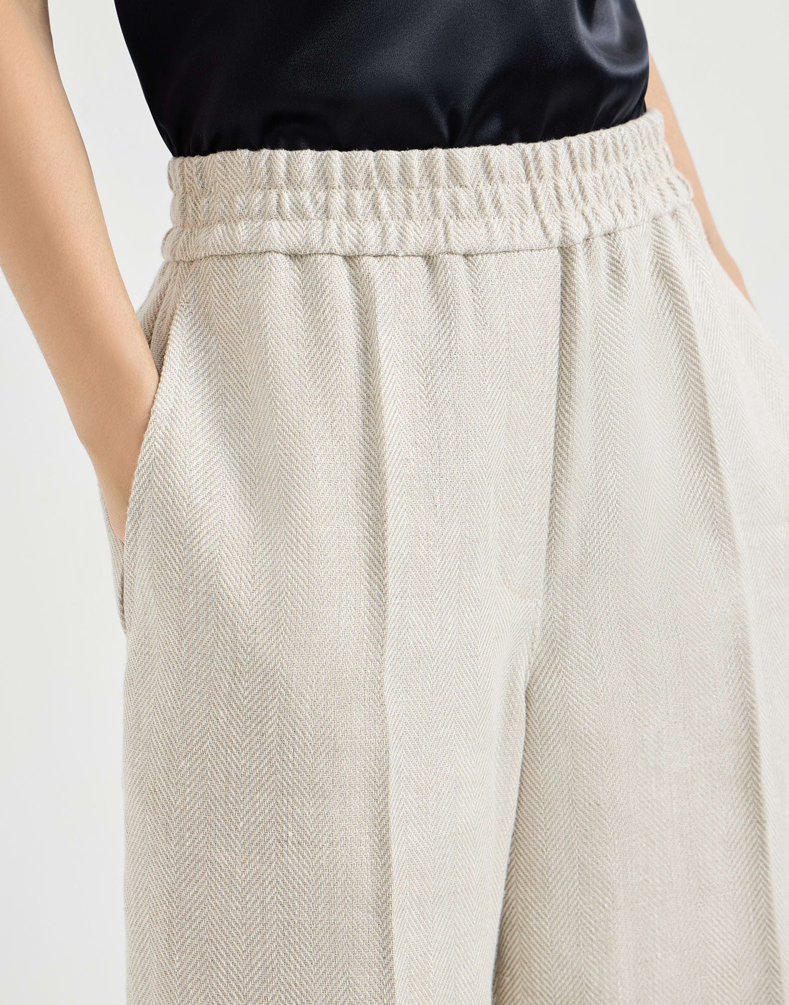 Brunello Cucinelli Linen-Cotton Blend Chevron Track Trousers