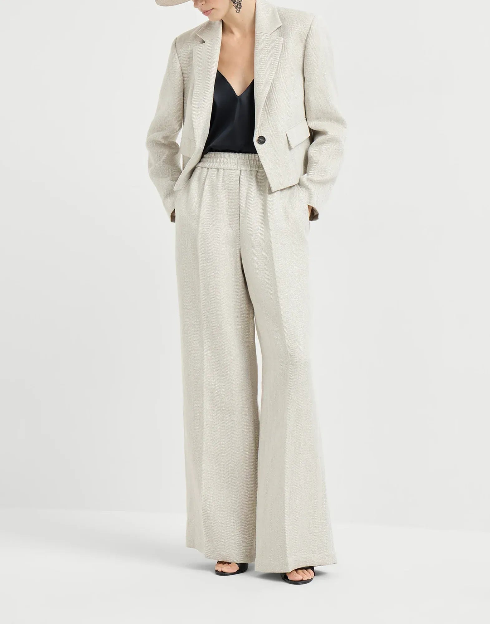 Brunello Cucinelli Linen-Cotton Blend Chevron Track Trousers