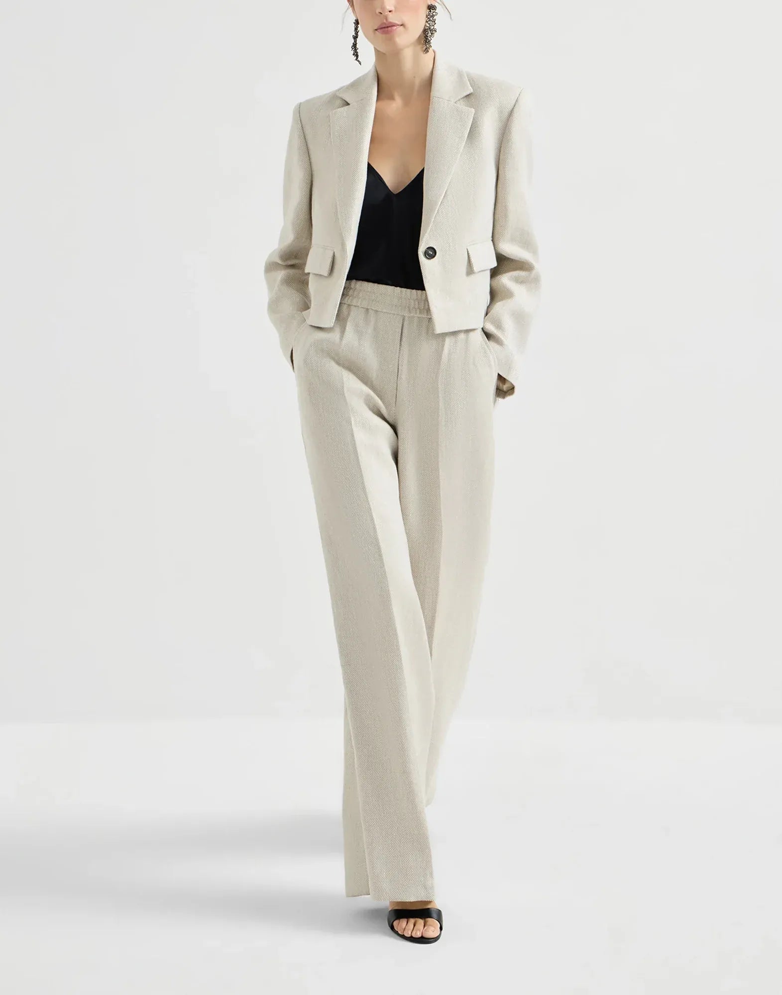 Brunello Cucinelli Linen-Cotton Blend Chevron Track Trousers