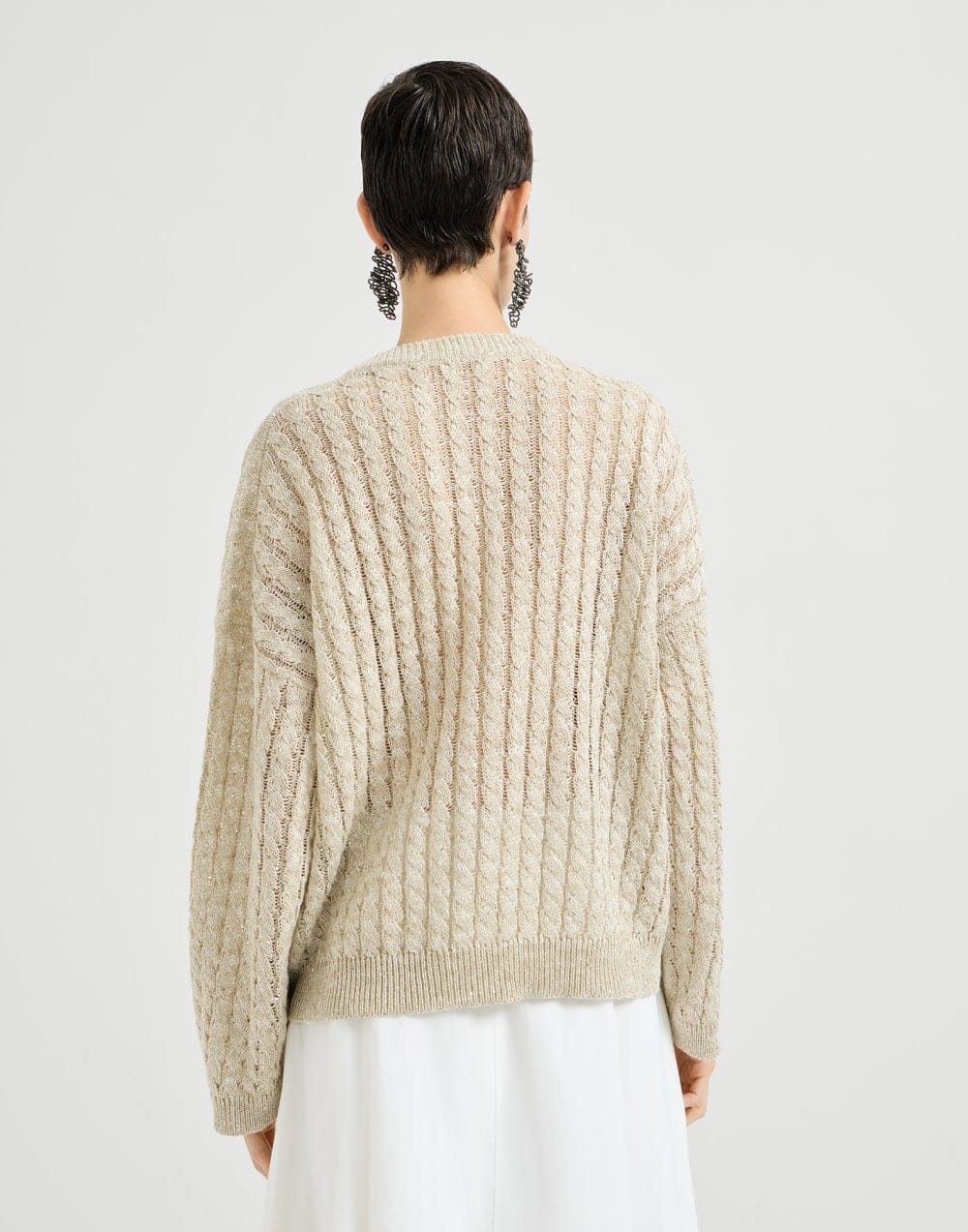 Brunello Cucinelli 린넨 다즐링 케이블 오픈워크 스웨터
