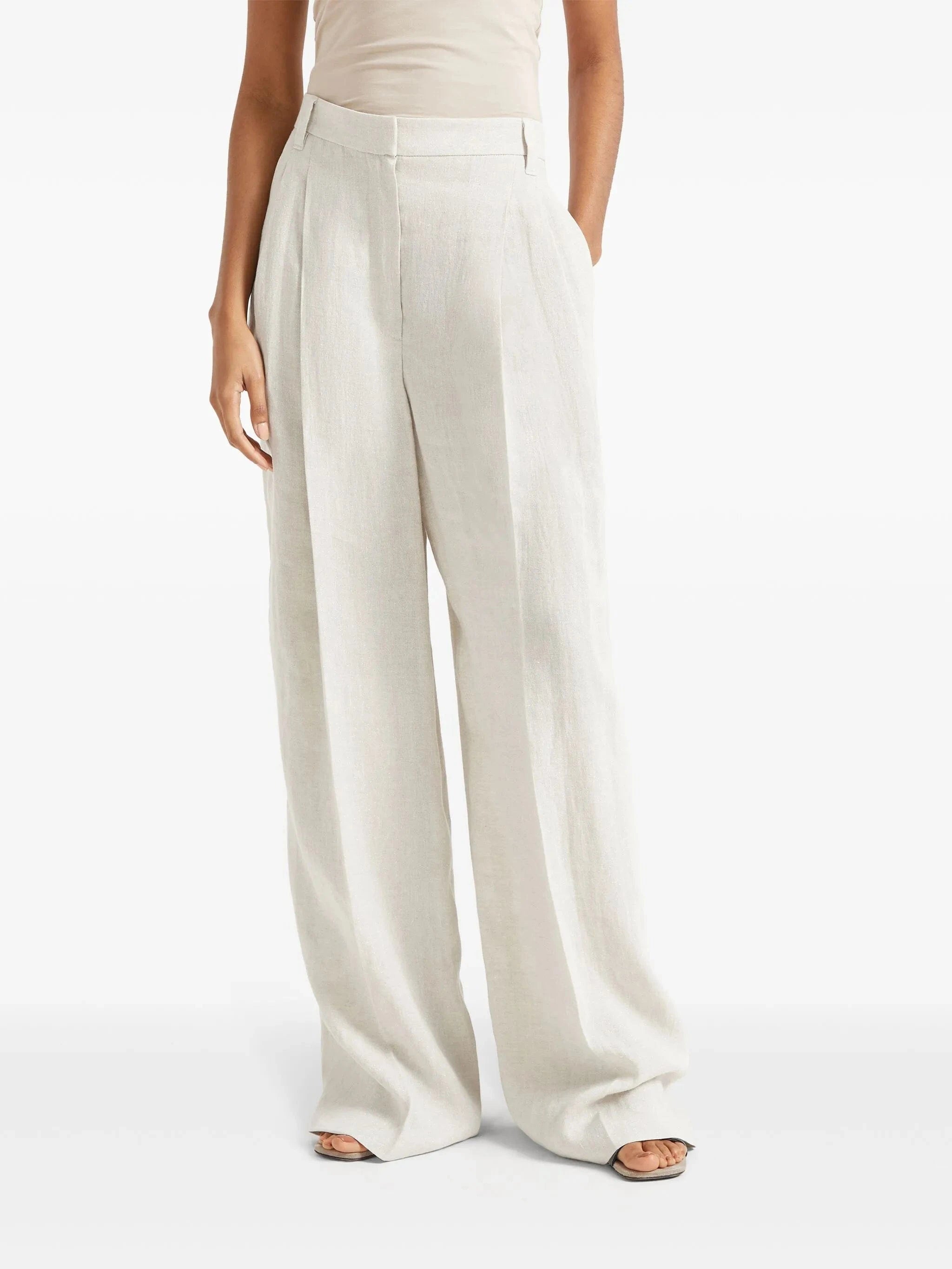 Brunello Cucinelli Linen Sparkling Canvas Wide Trousers