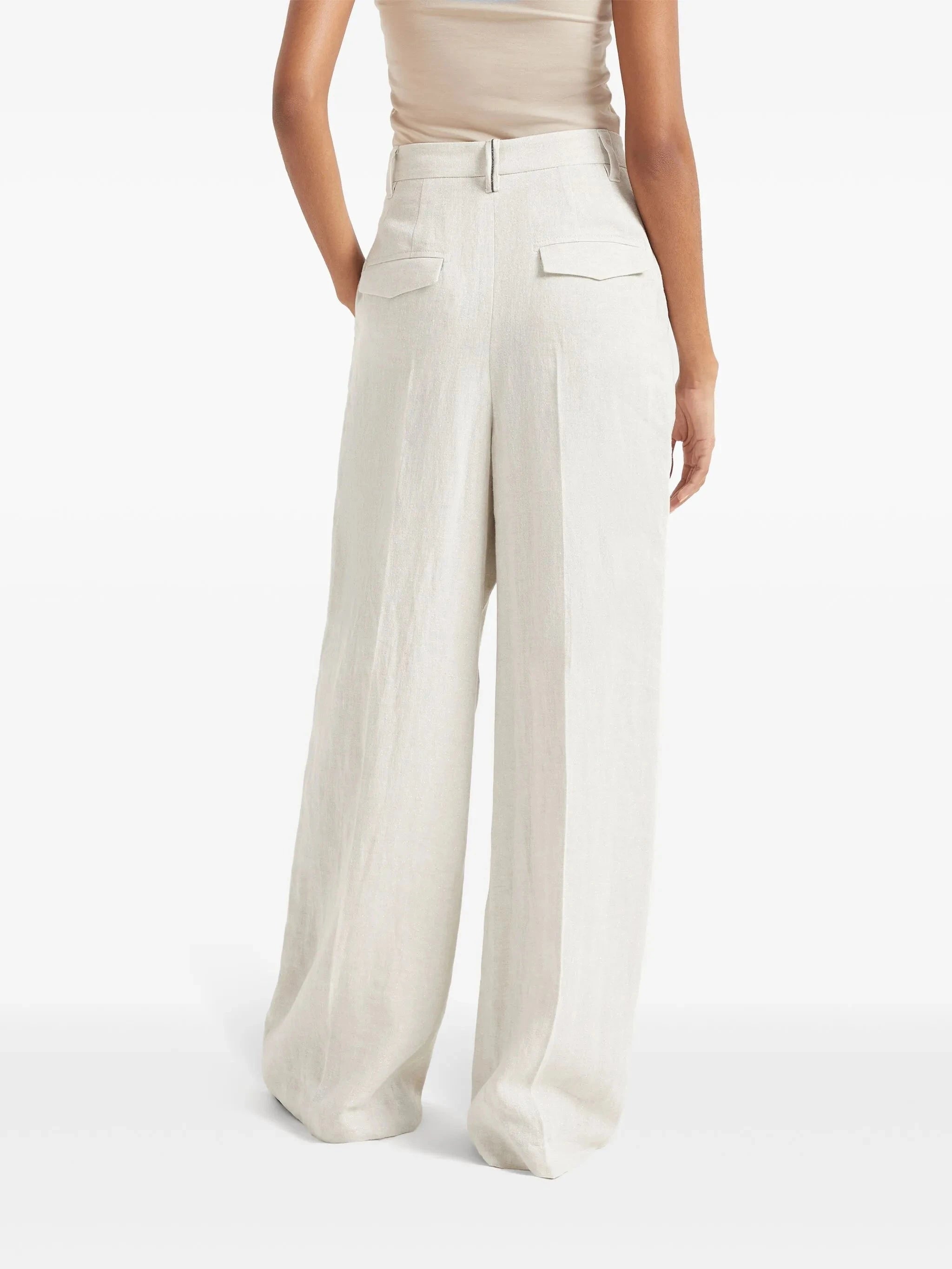 Brunello Cucinelli Linen Sparkling Canvas Wide Trousers
