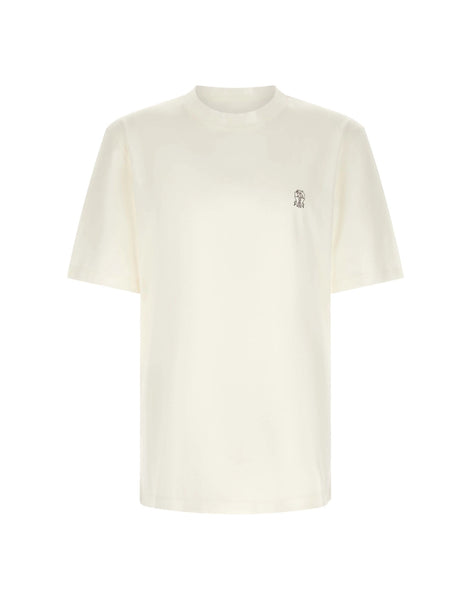 BRUNELLO CUCINELLI Tシャツ ホワイト ロゴ 半袖 カットソー Brunello Cucinelli Logo Embroidery T-Shirt | Sendegaro