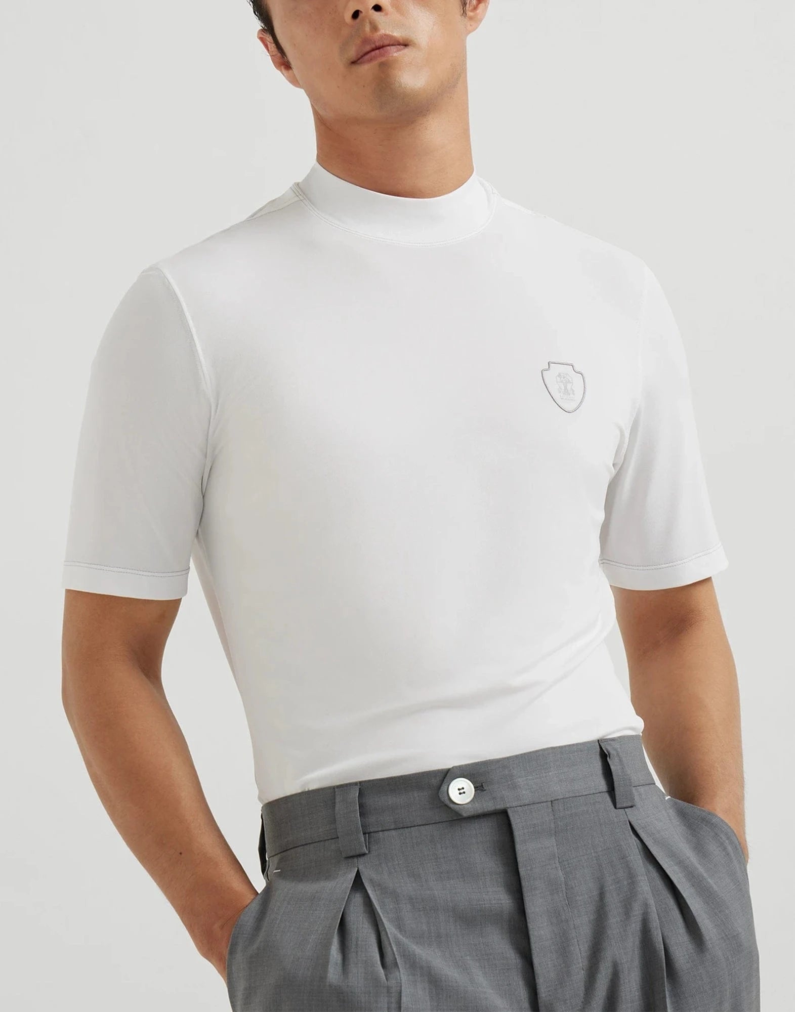 Brunello Cucinelli Logo Piqué Mock Neck T-Shirt