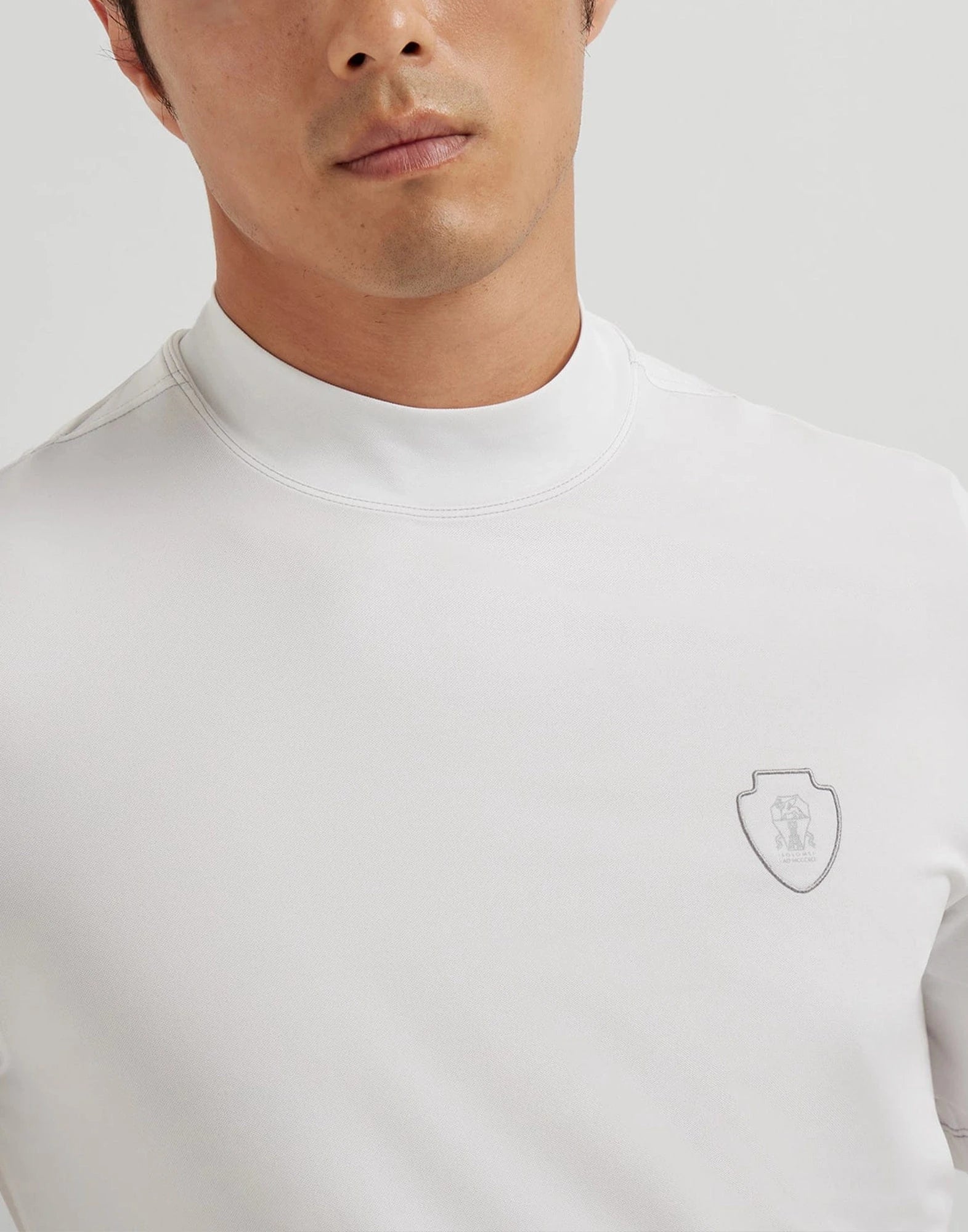 Brunello Cucinelli Logo Piqué Mock Neck T-Shirt