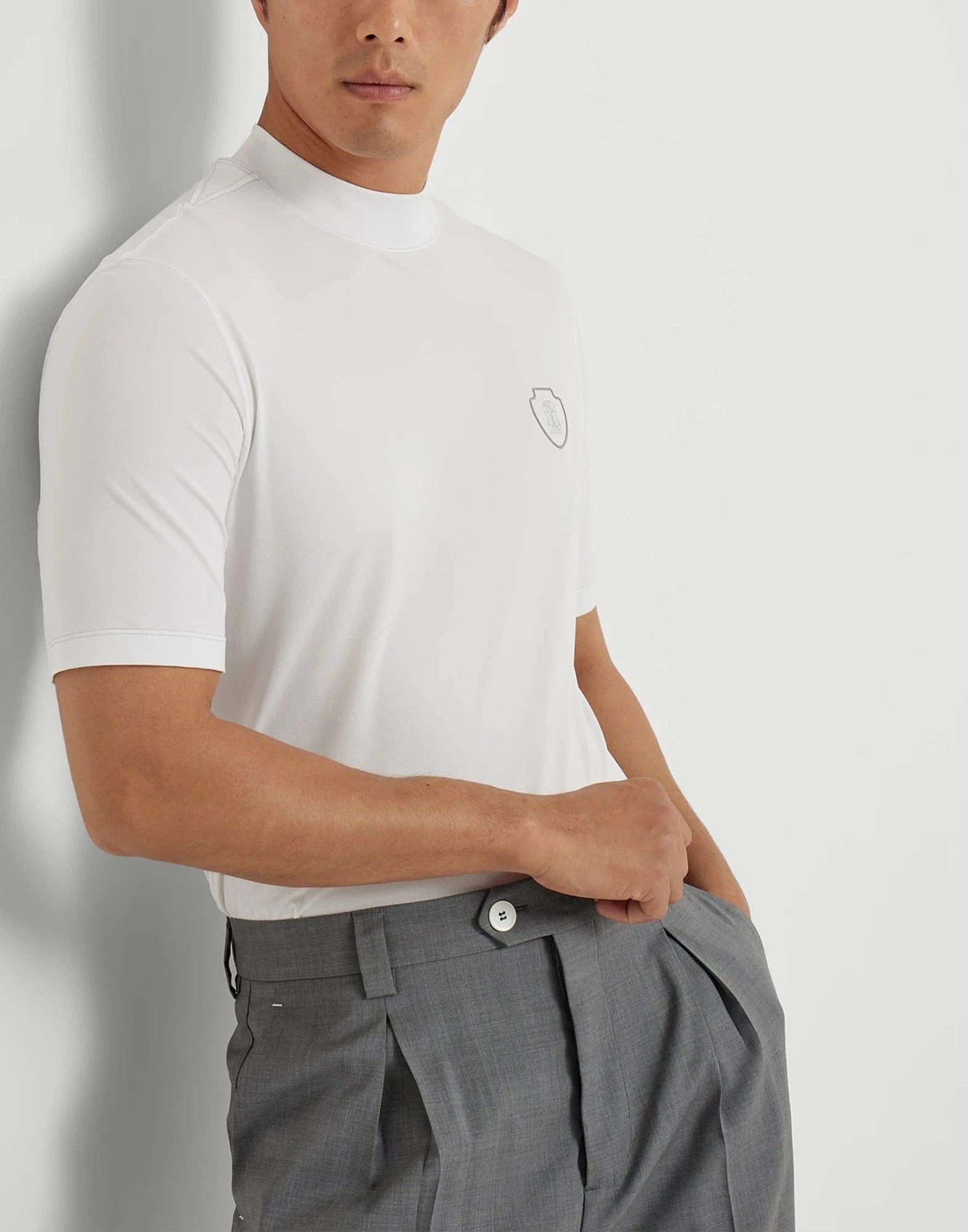 Brunello Cucinelli Logo Piqué Mock Neck T-Shirt