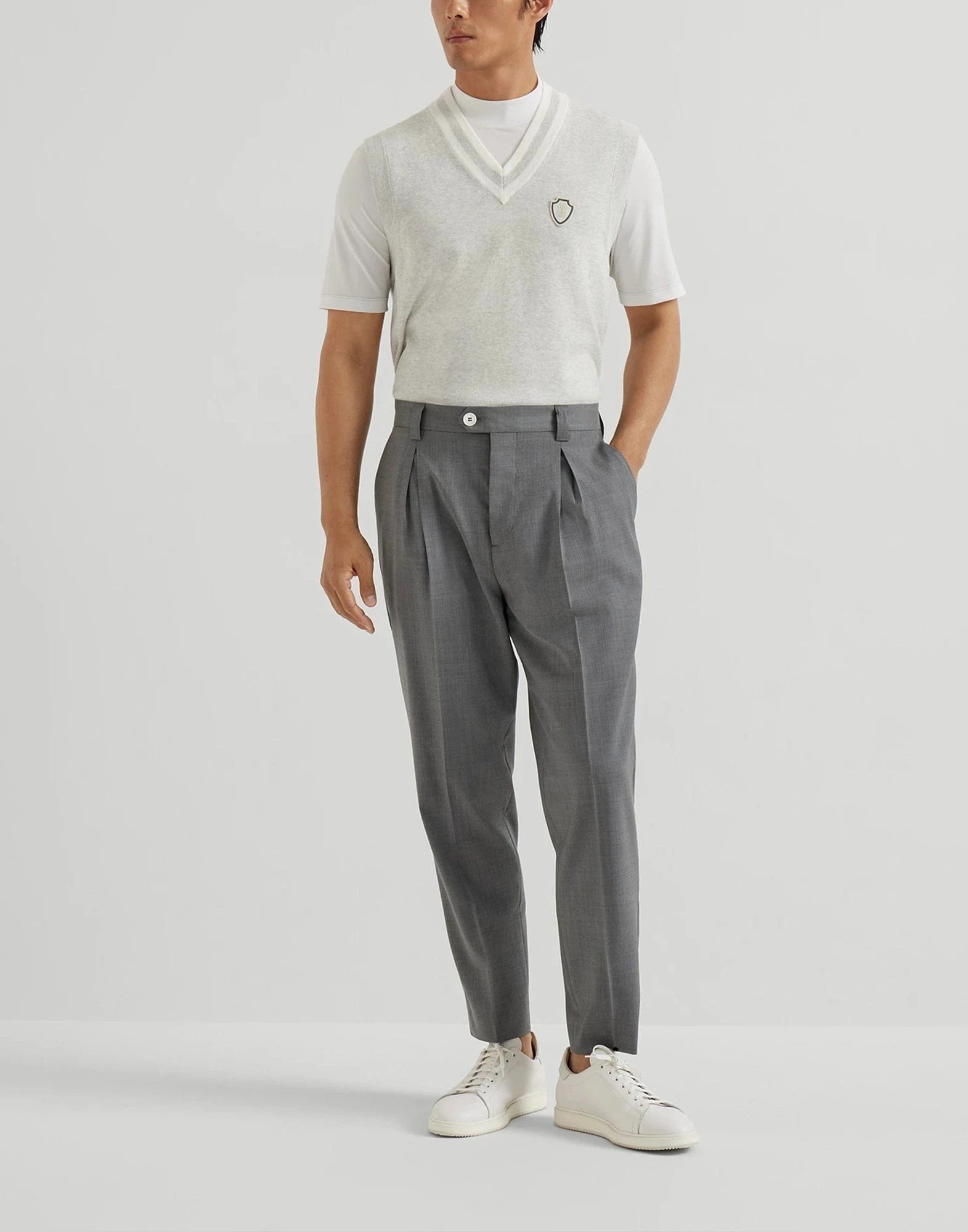 Brunello Cucinelli Logo Piqué Mock Neck T-Shirt